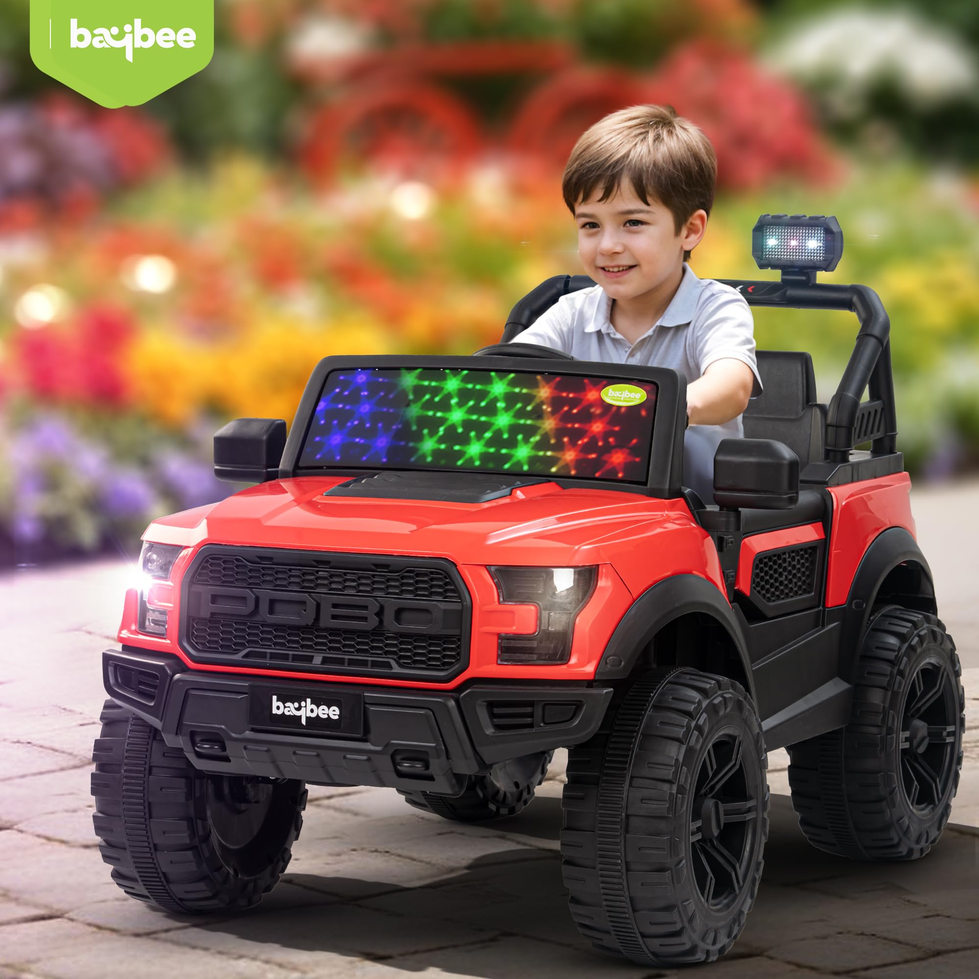 Baybee Bronco Battery Operated Jeep for Kids, Ride on Toy Kid Car with RGB Windshield Light & Music | Electric Jeep Battery Cars | Baby Big Car for Kids to Drive 3 to 8 Years Boys Girls (Red) - Image 2 thumbnail