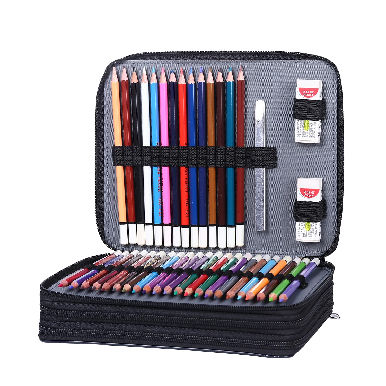 Shulaner 120 Slots Colored Pencil Case with Zipper Closure Pencils Bag Waterproof PU Leather Pen Organizer Storage Holder for Artist (Black) - Image 3