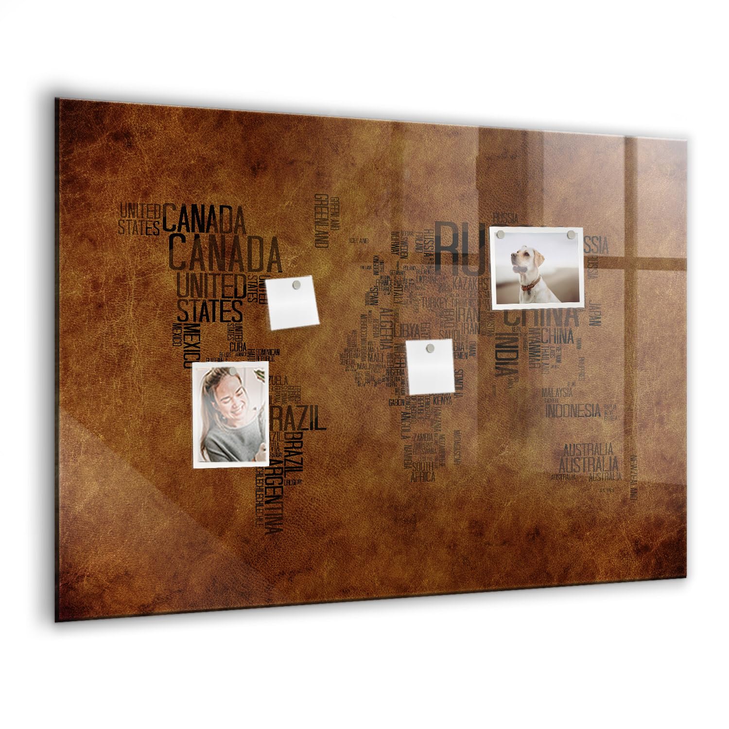 Stilvolle Glas-Magnettafel für Zuhause & Büro | Inkl. Neodym-Magnete, Marker & Schwamm | Whiteboard mit eleganter Glasoberfläche | Ideal für Familienplaner- 100x70 - Länderkarte