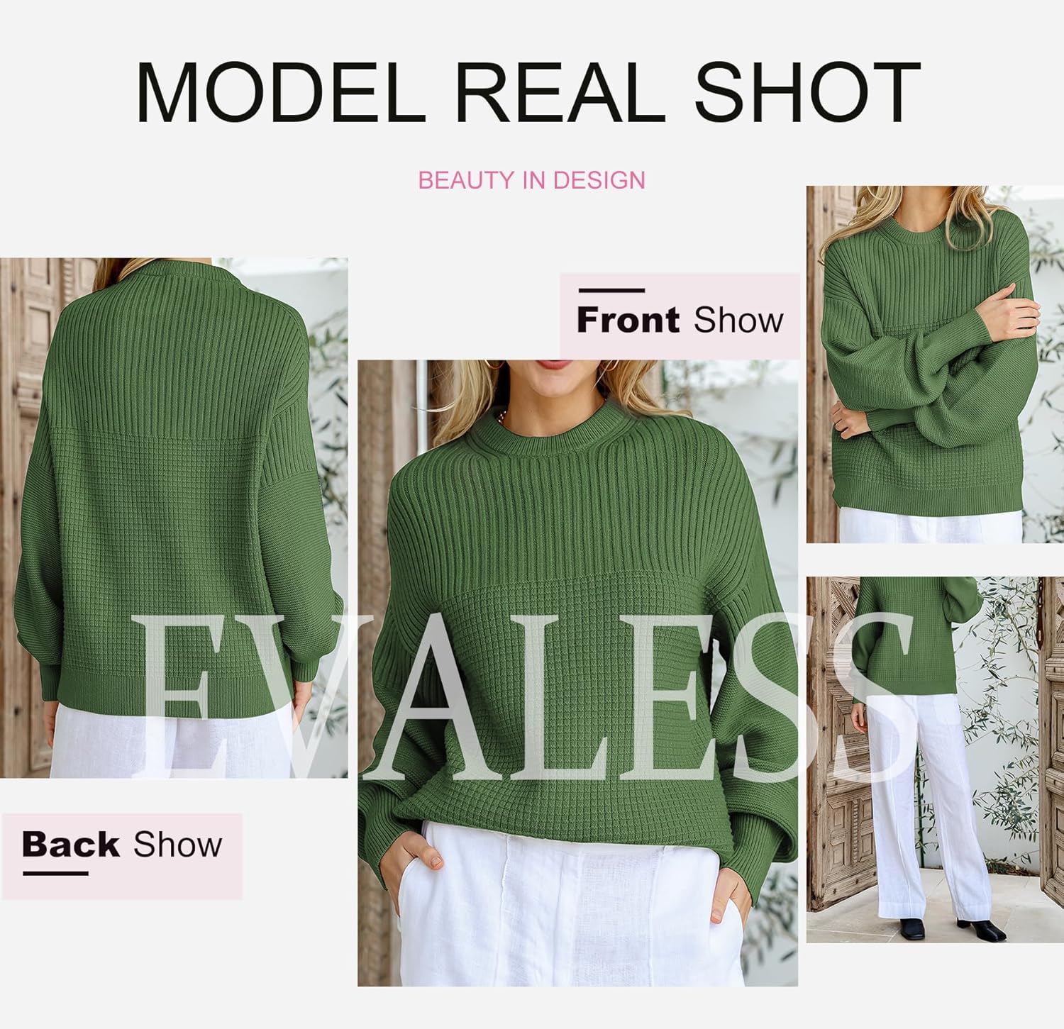 EVALESS Sweaters for Women Cute Lantern Sleeve Pullover Sweater Cable Knit Tops Fall Fashion Clothes Teacher Outfits - Image 5