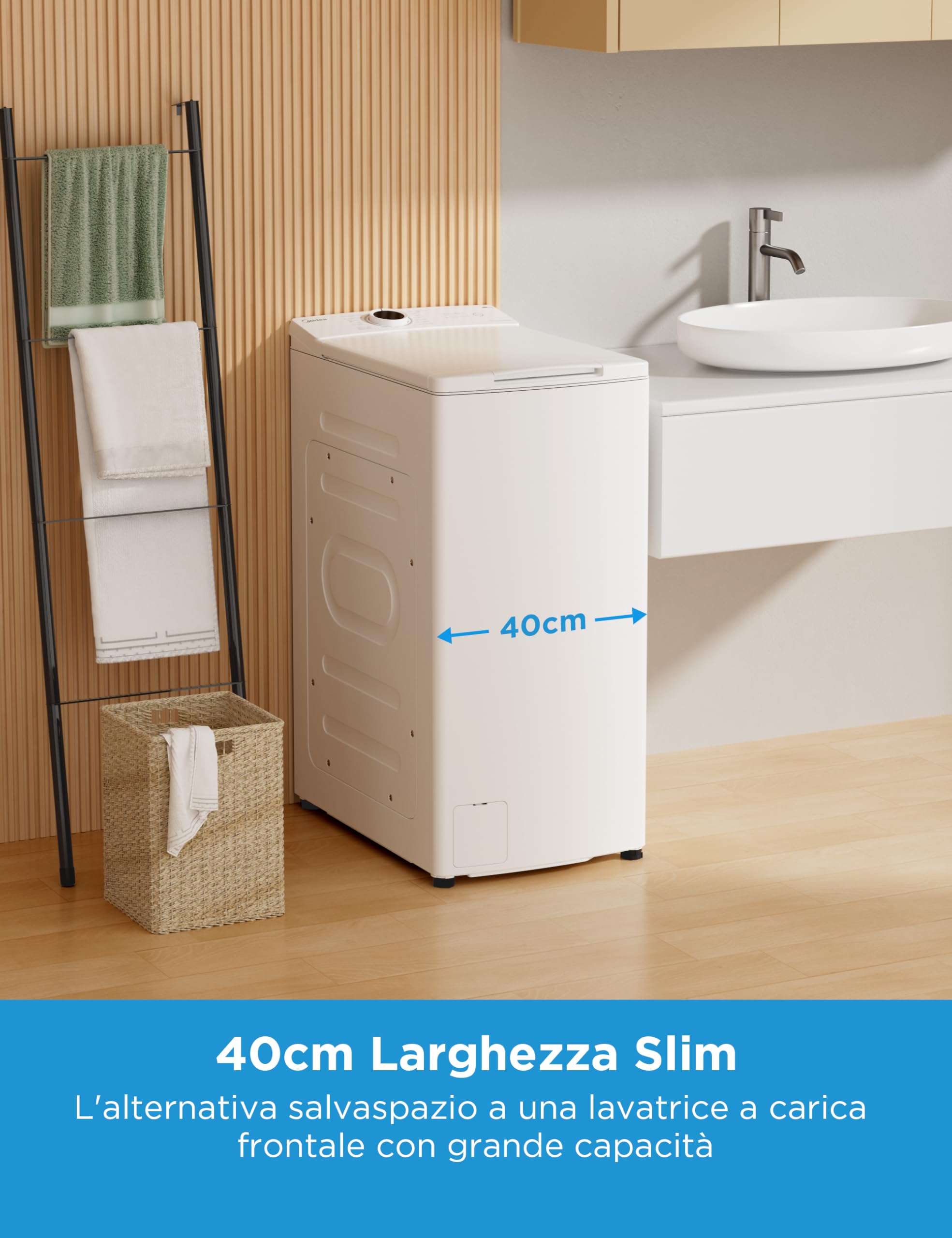 Midea MF10ET70B Lavatrice a Carica Dall'alto 7 kg,Classe A,1200 Giri,Vapore,Motore BLDC,SoftOpener,Porta XL,Bianco