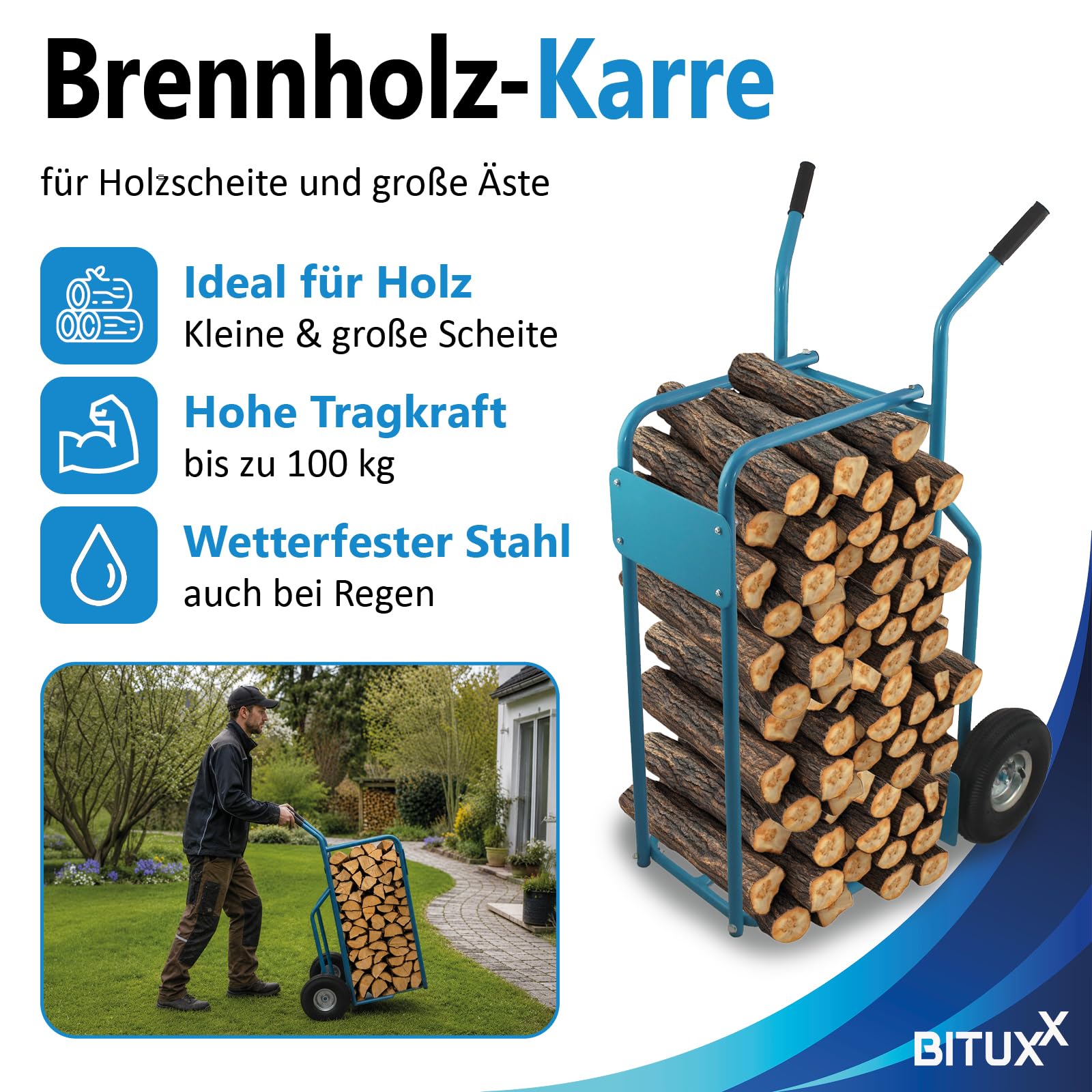 BITUXX® Wózek transportowy z ogumieniem pneumatycznym, do 100 kg
