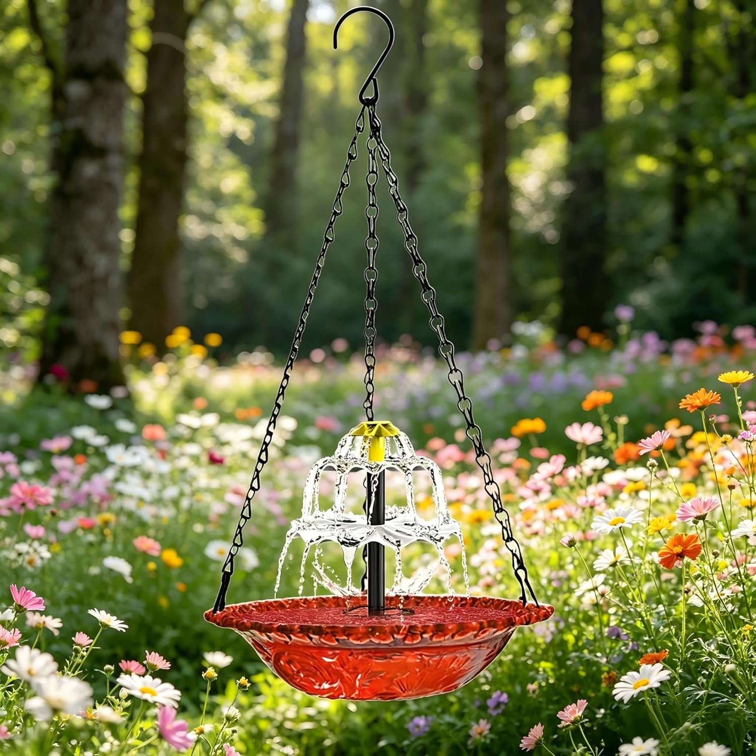 2026 New Solar Hanging Bird Bath Fountain–Solar Birdbath Water Dispenser with Cascading Shower Bowl, No Wiring Needed, Attracts Hummingbirds, Suitable for Outdoor Decoration for Yard, Lawn (Purple)