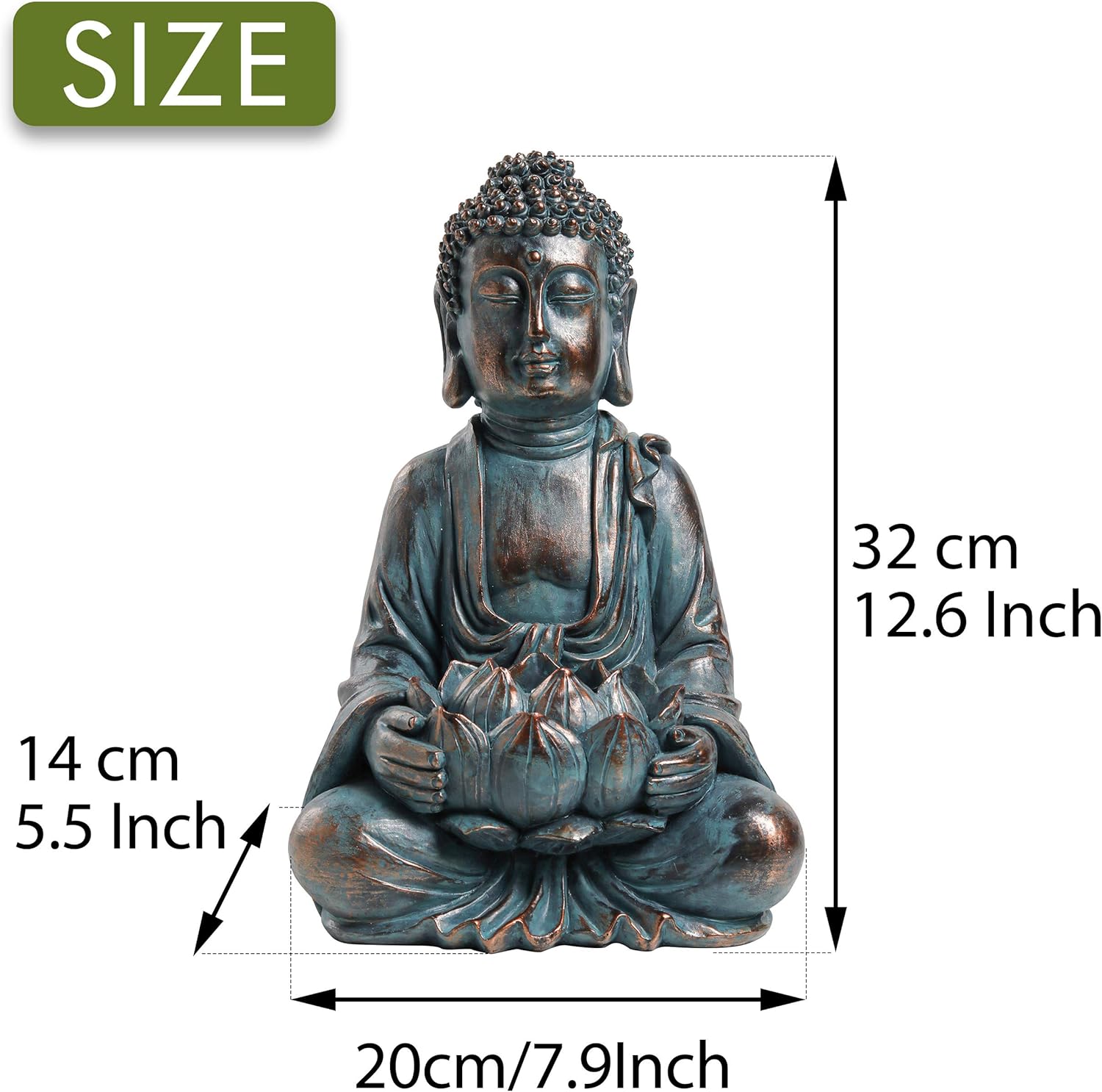 TERESA'S COLLECTIONS 12.6'' Meditating Buddha Statue for Garden Decor with Solar Lights, Large Resin Outdoor Statue Garden Sculpture Figurines for Home Patio Lawn Yard Decorations（Bronze : Everything Else