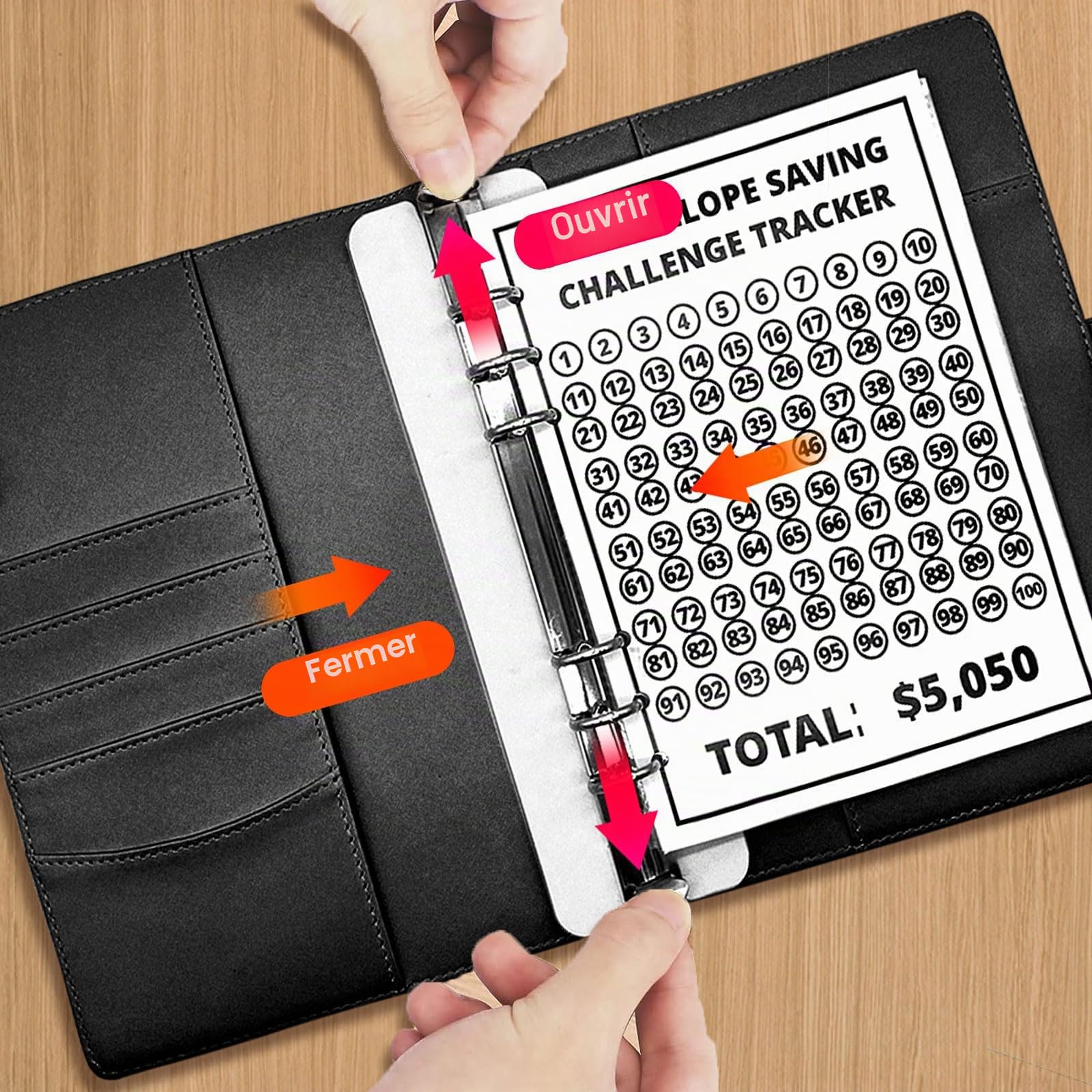 Lot de 100 Enveloppes Challenge Binder - Saving Challenge - Avec Enveloppes pour Argent Liquide - Pour l'École, la Maison, le Bureau - Noir