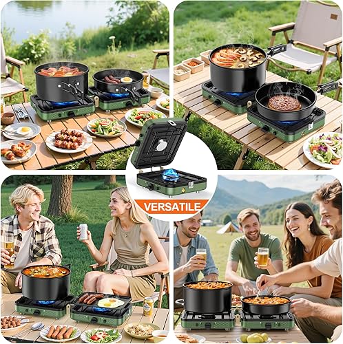 Miniatura 7 de Estufa de campamento plegable de propano de 2 quemadores con bolsa de transporte, estufas de campamento de propano portátiles con quemadores