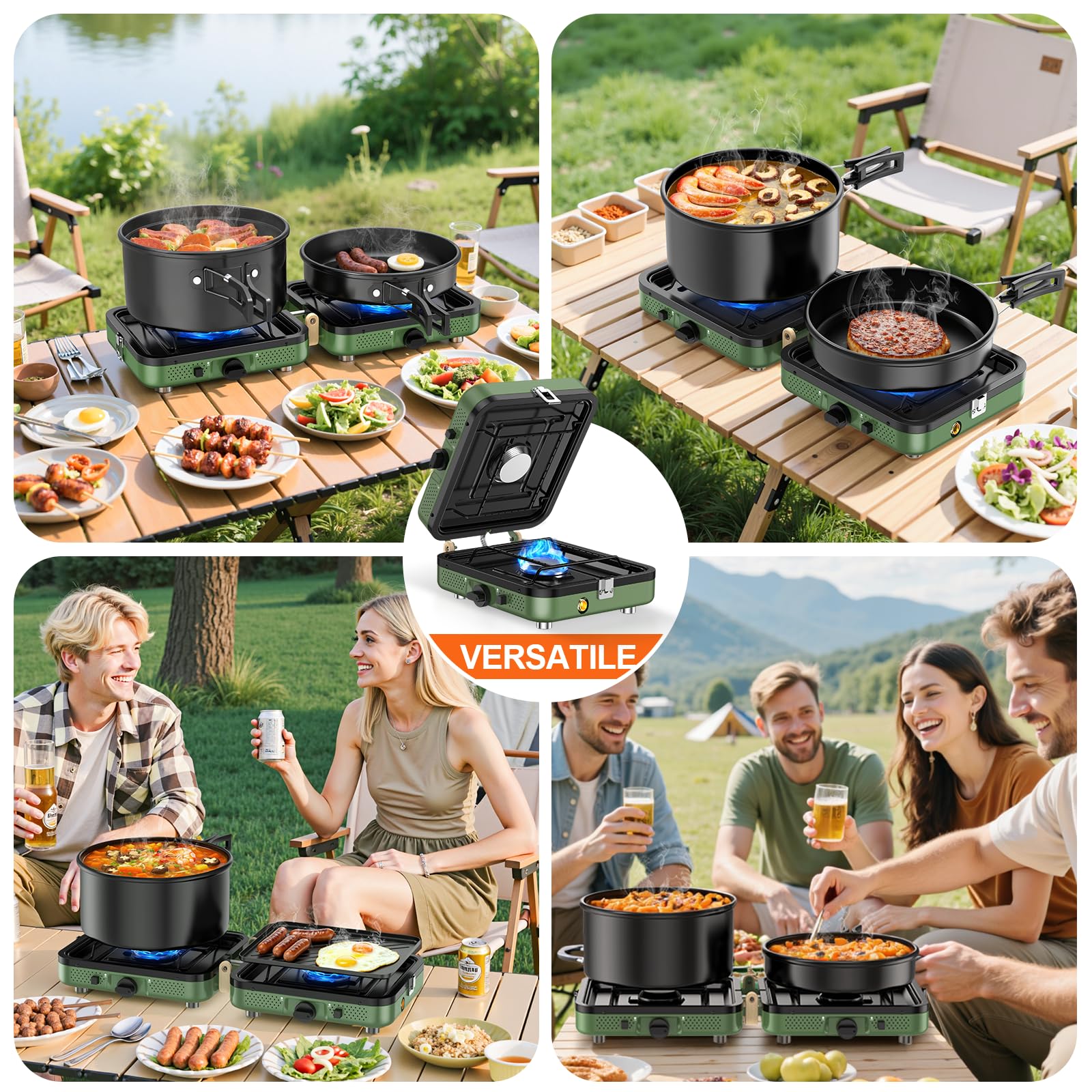 Réchaud de camping pliable à 2 brûleurs