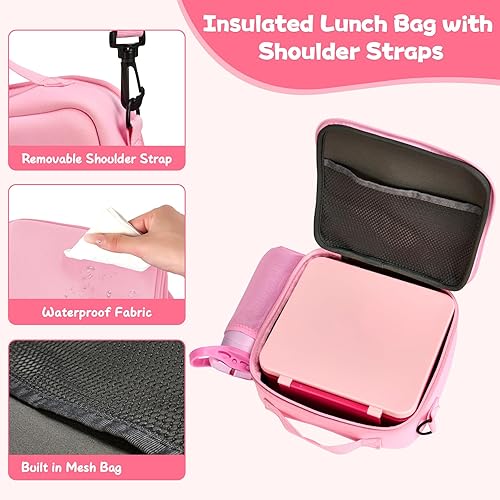 Miniatura 4 de Lonchera Bento para niños con termo de sopa de 8 onzas, botella de agua, recipientes de comida a prueba de fugas con 4 compartimentos, tarro de