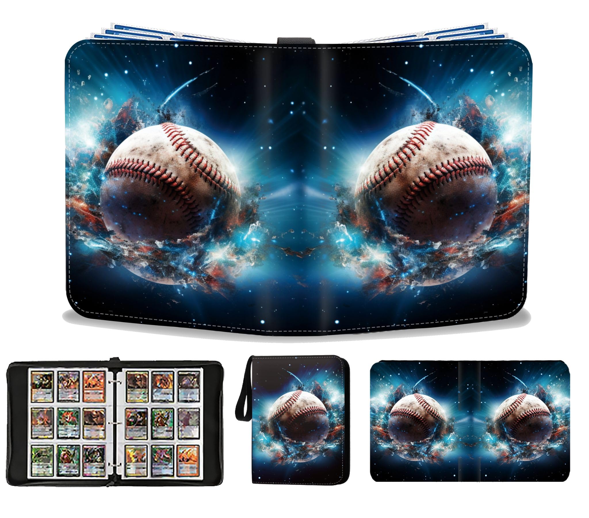 Baseball Card Binder 900 Pockets, Trading Card Collection Sports Card Binder with 50 Removable Sleeves, Double Sided Pocket Sport Card Holder PU Leather Collectible Trading Card Albums Storage