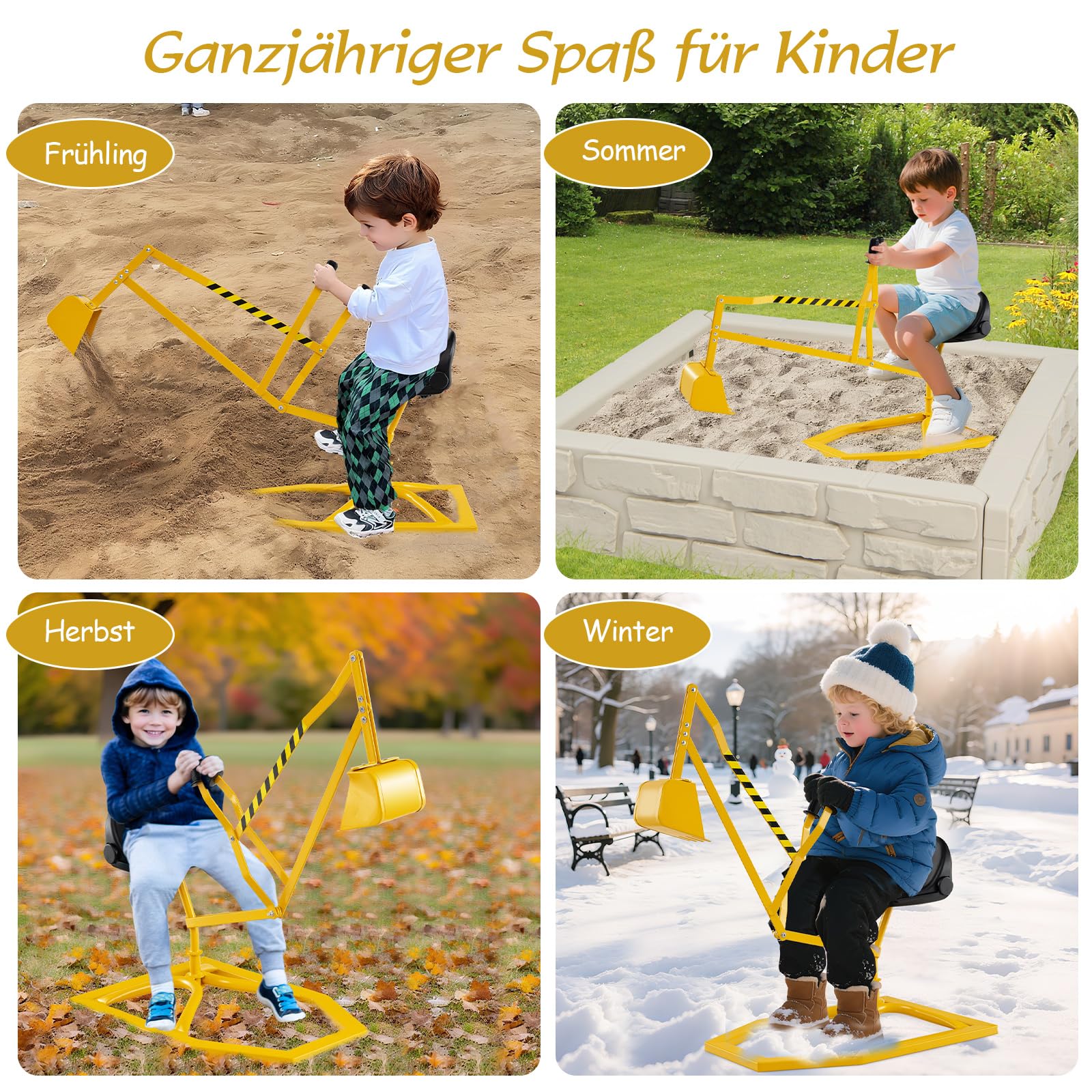 COSTWAY Sitzbagger 360° drehbar, Bagger zum Draufsitzen Metall, Bagger Sandkasten mit Schaufel & 2-Hände-Steuerungen, Aufsitzbagger Sandbagger für Kinder ab 3 Jahren (Gelb)