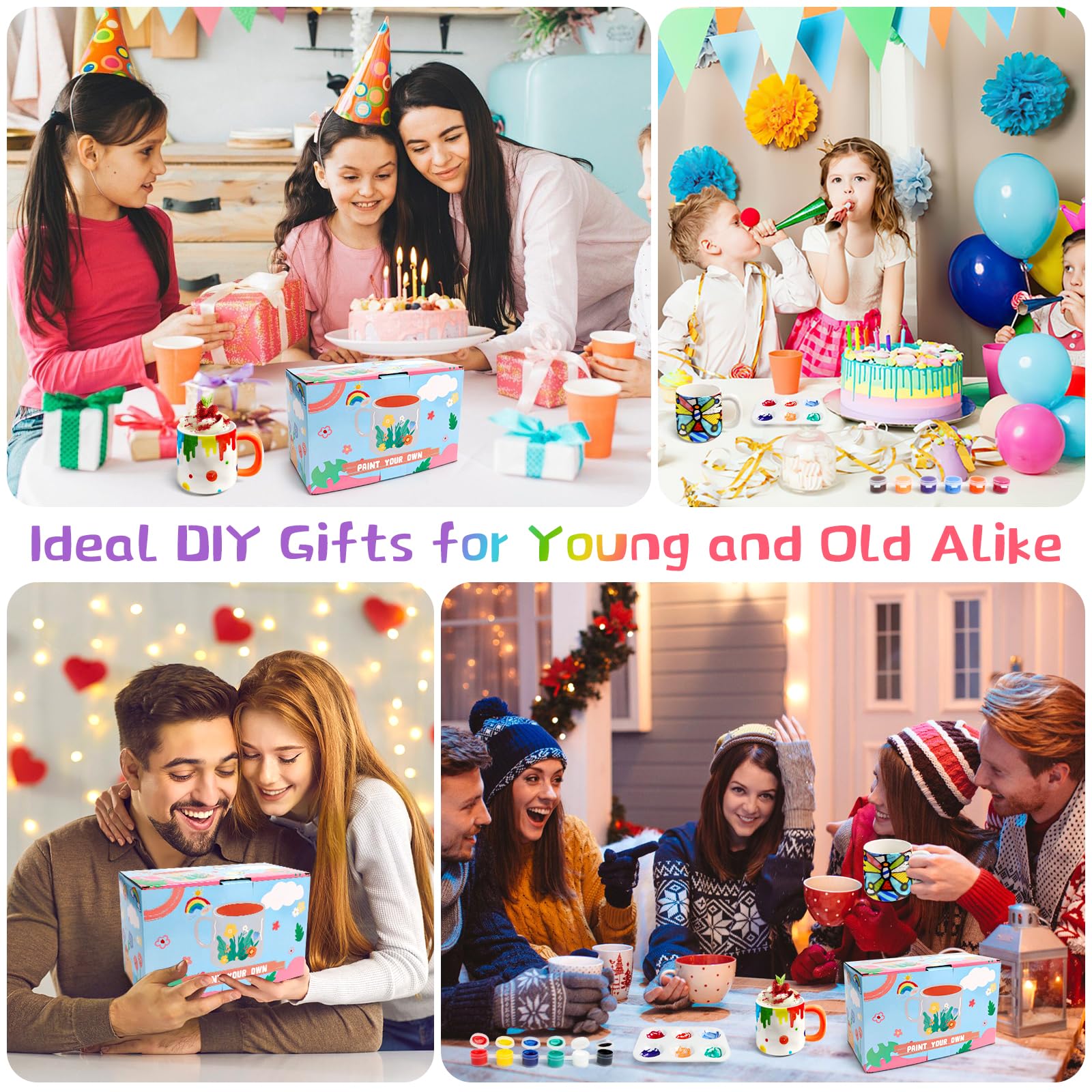 Kit de Peinture sur Céramique, 2 Tasses à Peindre en Céramique Blanche Set avec Peintures, Pinceaux et Peinture, Kit Mug Peindre Cadeau DIY, Kit de Bricolage pour Adultes et Enfants