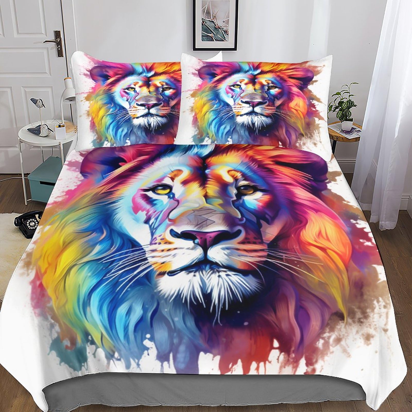 Parure de lit lion 3D en microfibre 200x200 pour chambre ado et adulte