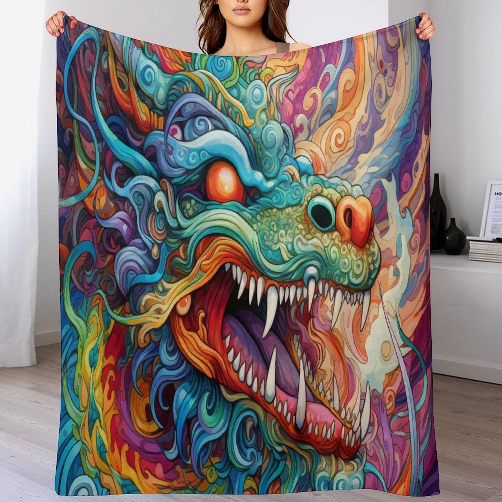 Couverture polaire dragon en peluche flannel pour lit et canapé, plaid doux de 130x180cm