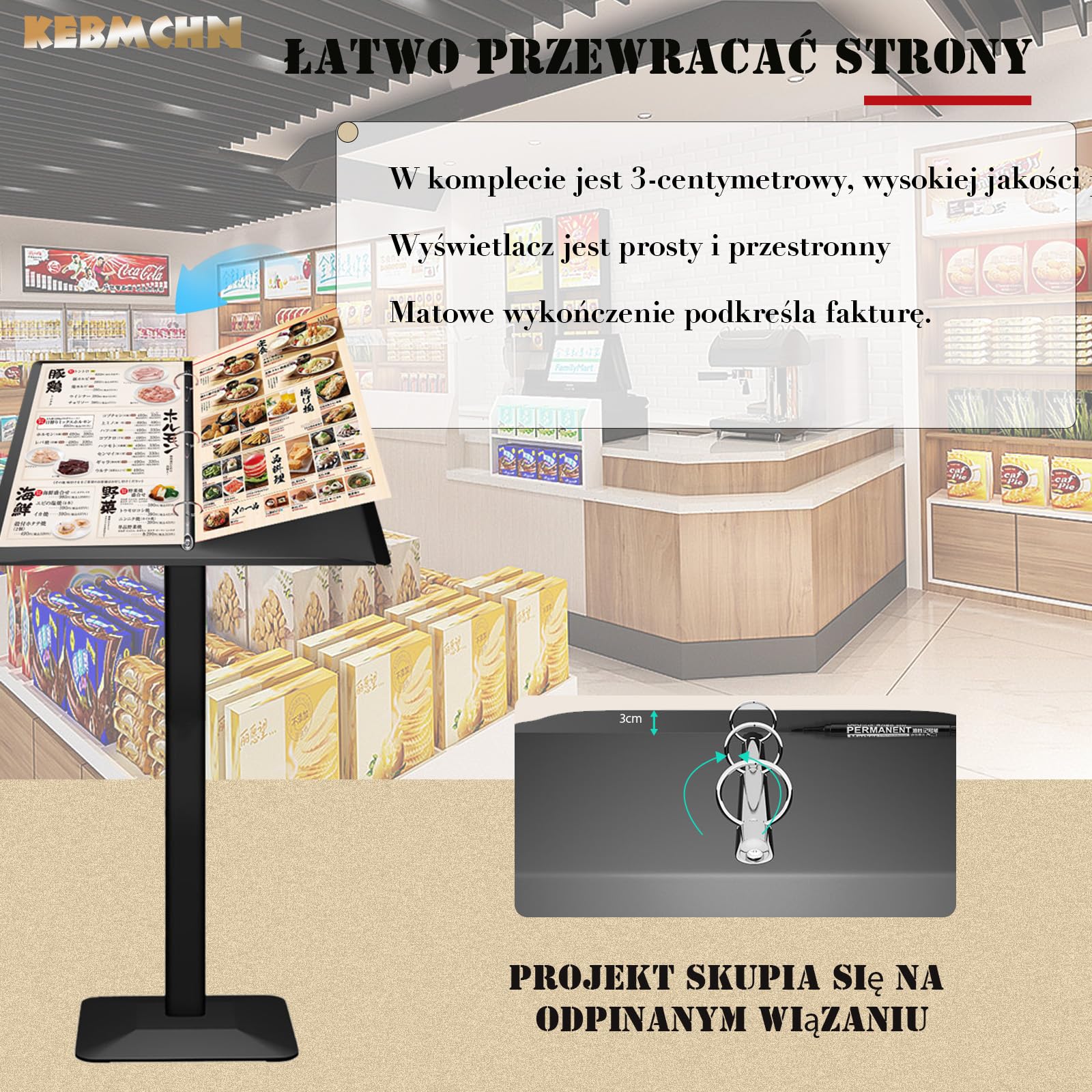 Stojak na informacje, czarny, Rozmiar panelu informacyjnego (490 x 355 mm), stojak reklamowy, stojak na plakaty, Półką na prospekty miejsce na karty menu, Do menu, informacji, broszur (czarny)