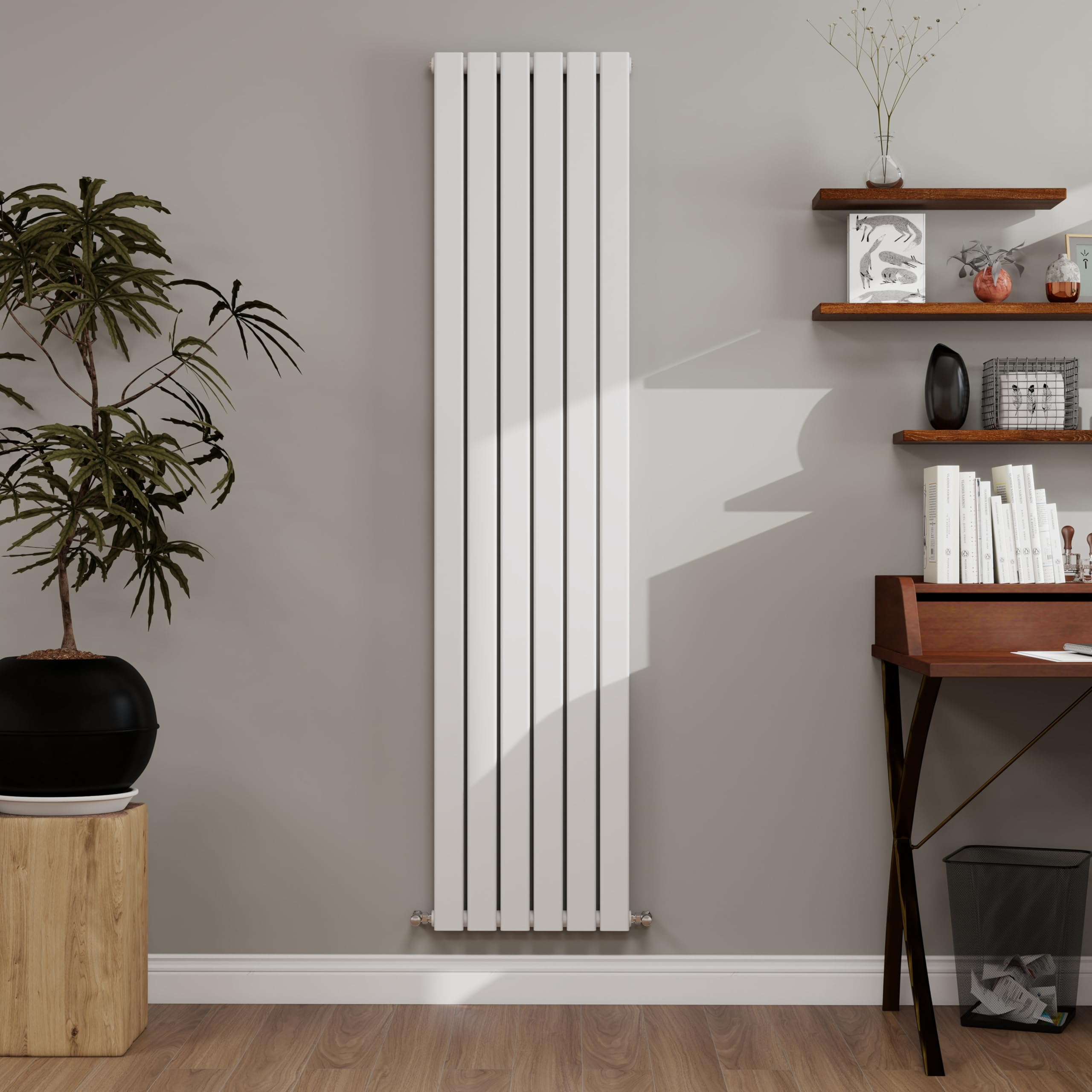 White Designer Radiator Vertical 1800ร408mm Double Flat Panel - Wall/Floor Mounted for Modern Multi-Scene & Central Heating 4778 BTU