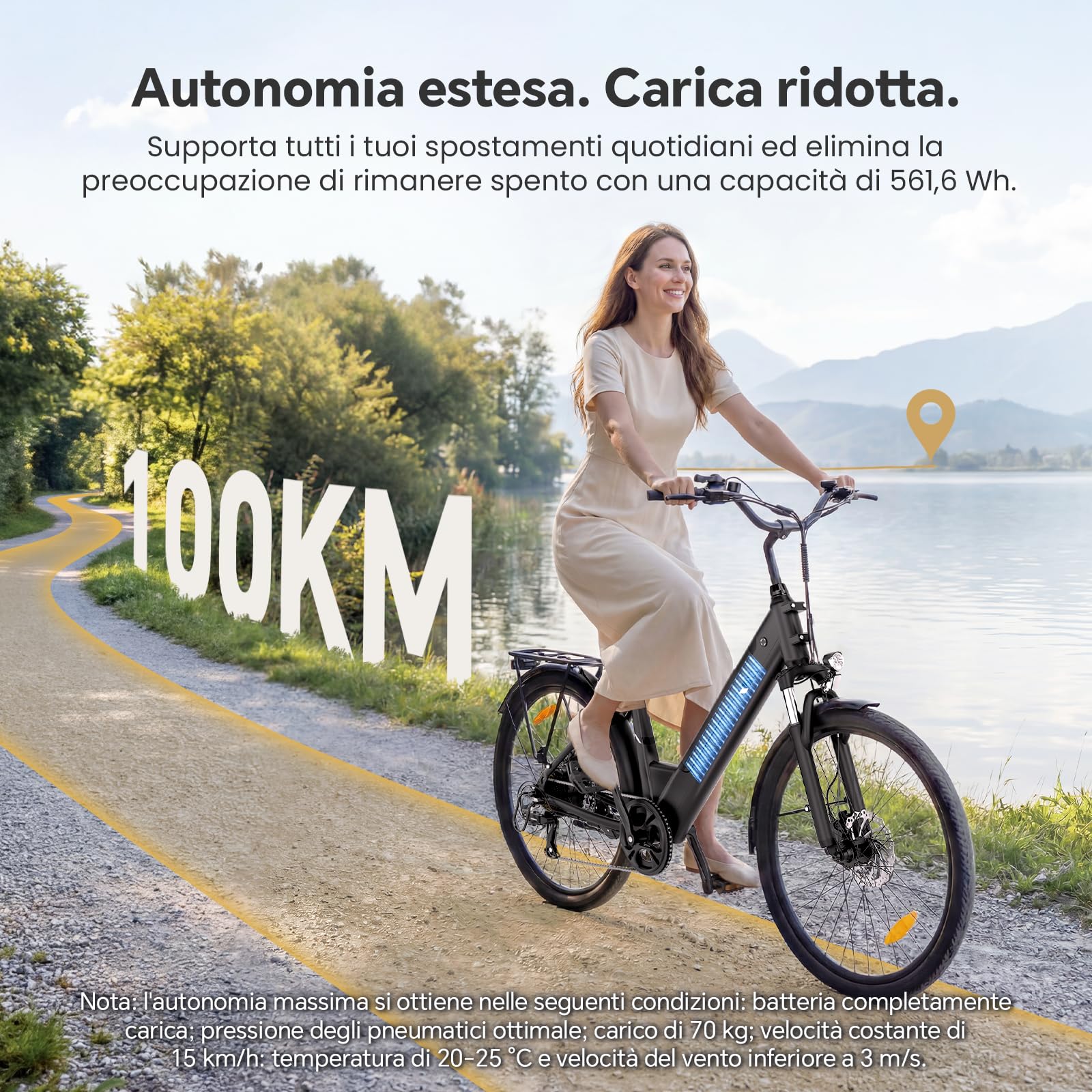 Touroll Bicicletta Elettrica J1/J2 Pro 26"/27,5" Autonomia 100km Freno Idraulico Batteria 36V 15.6Ah Motore 250W bici elettrica