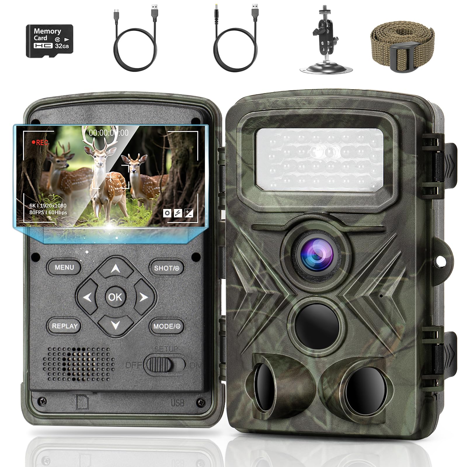 Kamera do obserwacji dzikich zwierząt 2,7 K 48 MP, kamera do obserwacji dzikich zwierząt z czujnikiem ruchu, wodoszczelność IP66, z 32 GB SD