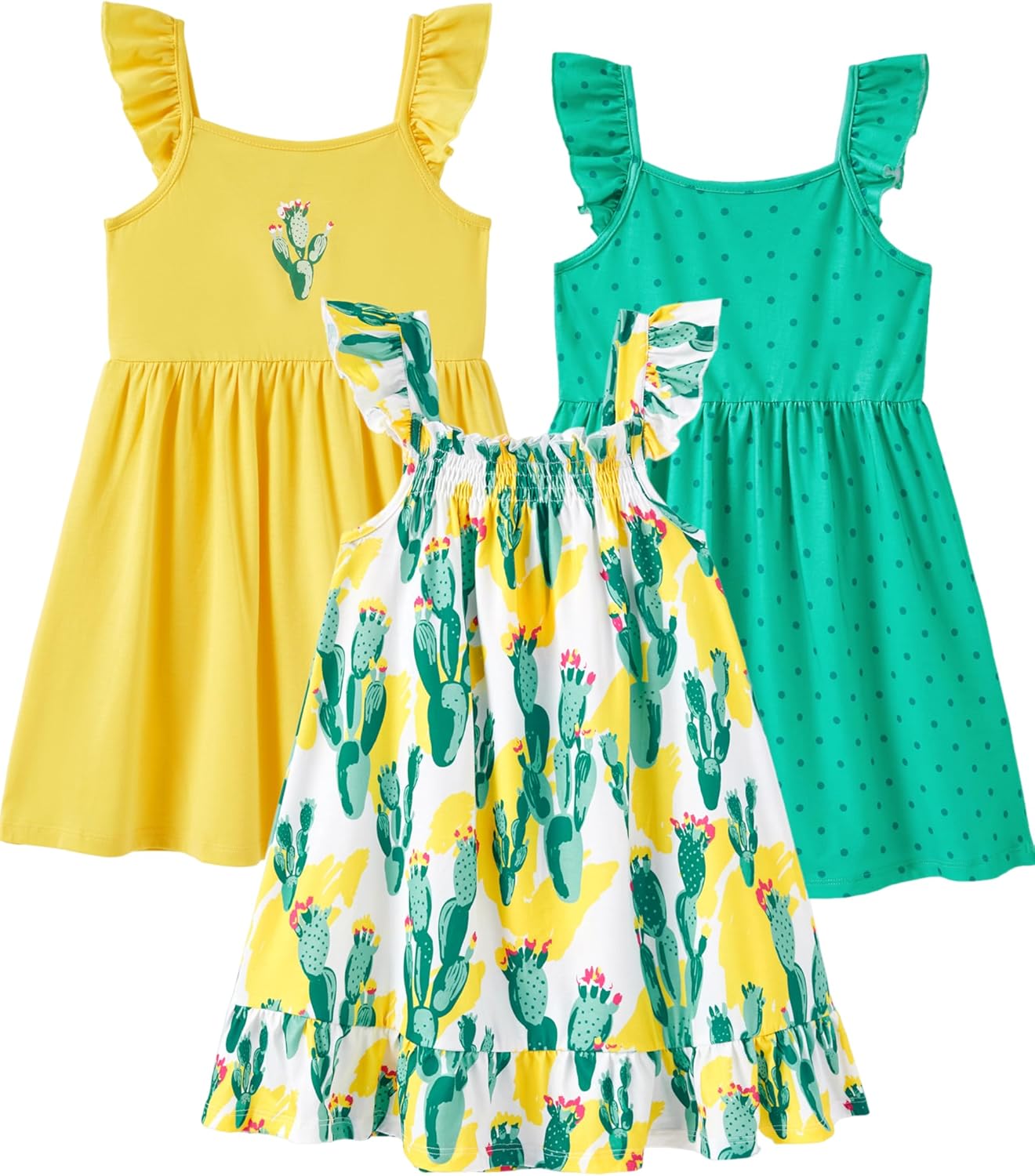 PATPAT Multipack Girl Toddler Dresses Sleeveless Flamingo Striped Toddler Casual Dresses