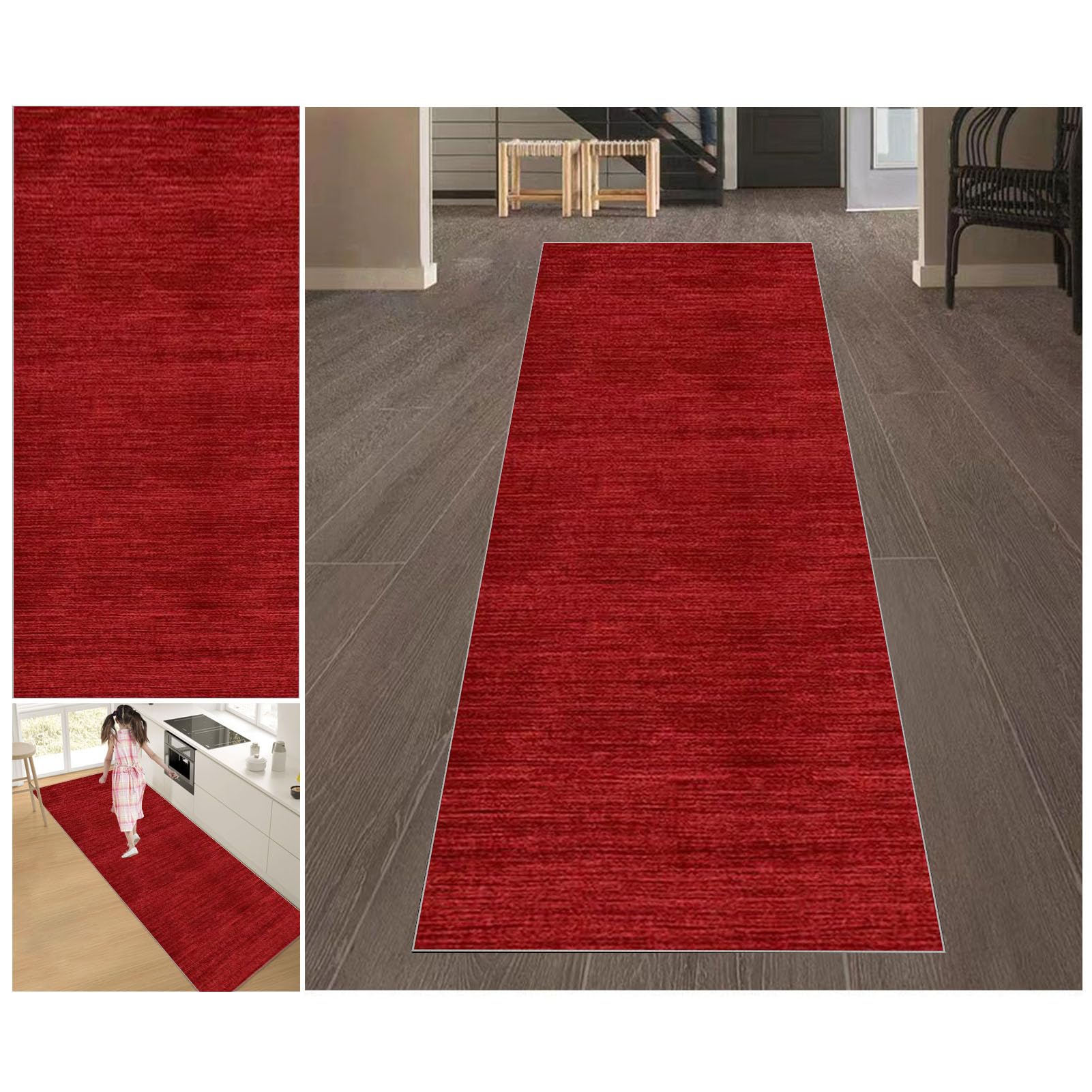 Tapis de Couloir Lavable 100 x 260 cm, antidérapant, pour Cuisine, Salon, Couloir, entrée et Portes d'entrée.