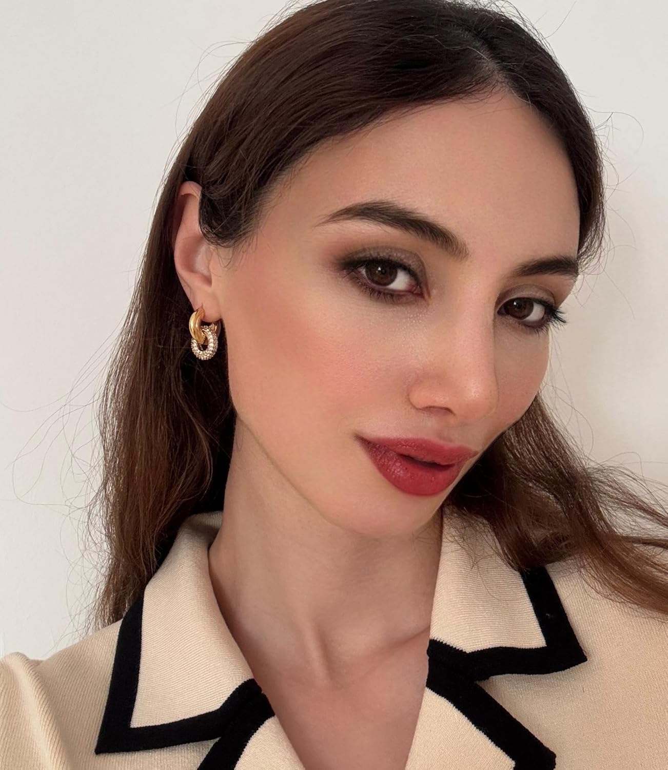 Milan Chiva 14K Gold Plated Small Huggie Dangle Earrings | Lightweight Trendy Heart Dainty Jewelry Hypoallergenic Chunky Gold Hoops Earrings Jewelry Valentine's Day Gift for Women - Image 3