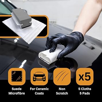Tek Automotive 10pc Pro Ceramic Coating Set – 5x Microfibre Suede Cloths (12x10cm) & 5x Foam Applicator Pads – Premium Microfibre & Ergonomic Design for Ceramic Car Coating Application