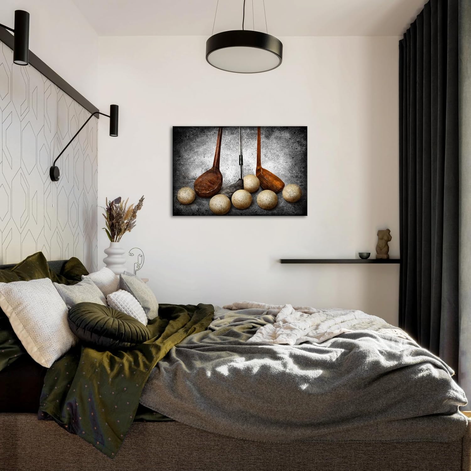 SkenoArt Golf Canvas Artwork Golf Sport Wall Art Black White Brown Painting Leisure Picture Print Vintage Artwork Home Bedroom Game Room Playroom Club Wall Decor Stretched and Framed - Image 6