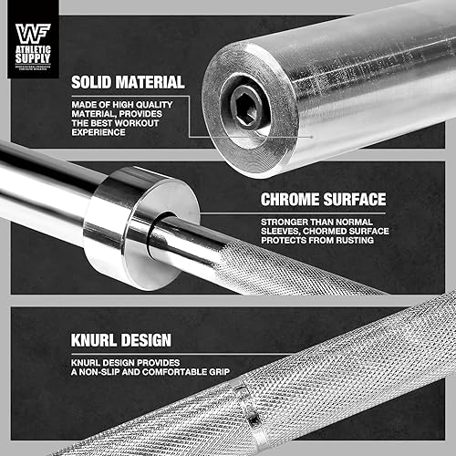 Miniatura 5 de WF Athletic Supply Barra olímpica de acero sólido con peso de 7 pies y 2 pulgadas, para levantamiento de pesas, prensa de banco, entrenamiento de