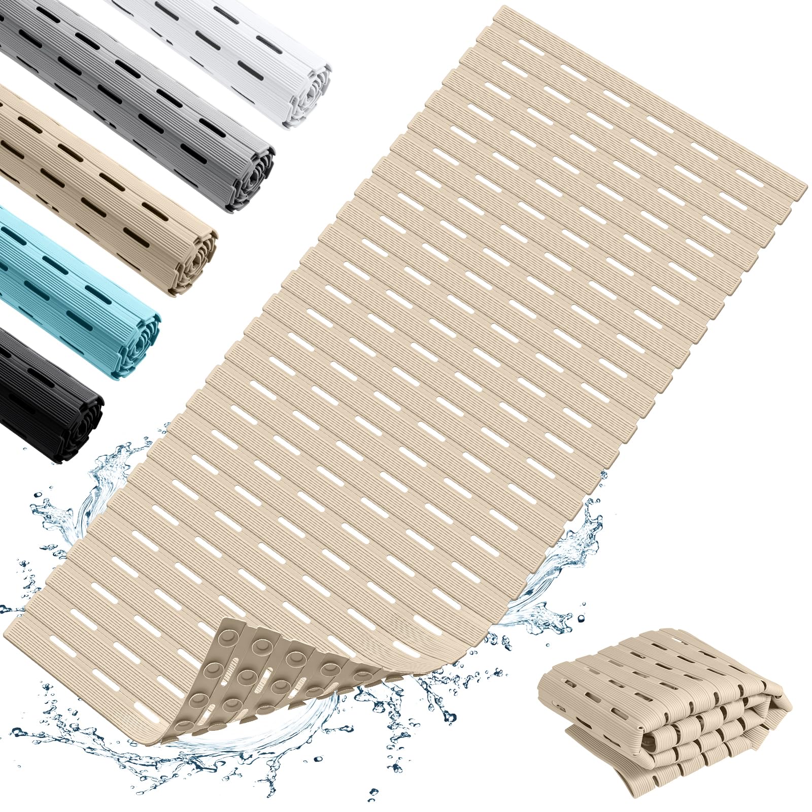 OTHWAY Non Slip Shower Mats, 43 x 93CM Shower Mats for Inside Shower, Soft TPE Bath Mat for Tub Non Slip, Anti Slip Shower Floor Matwith Suction Cups, Machine Washable Shower Stall Mat