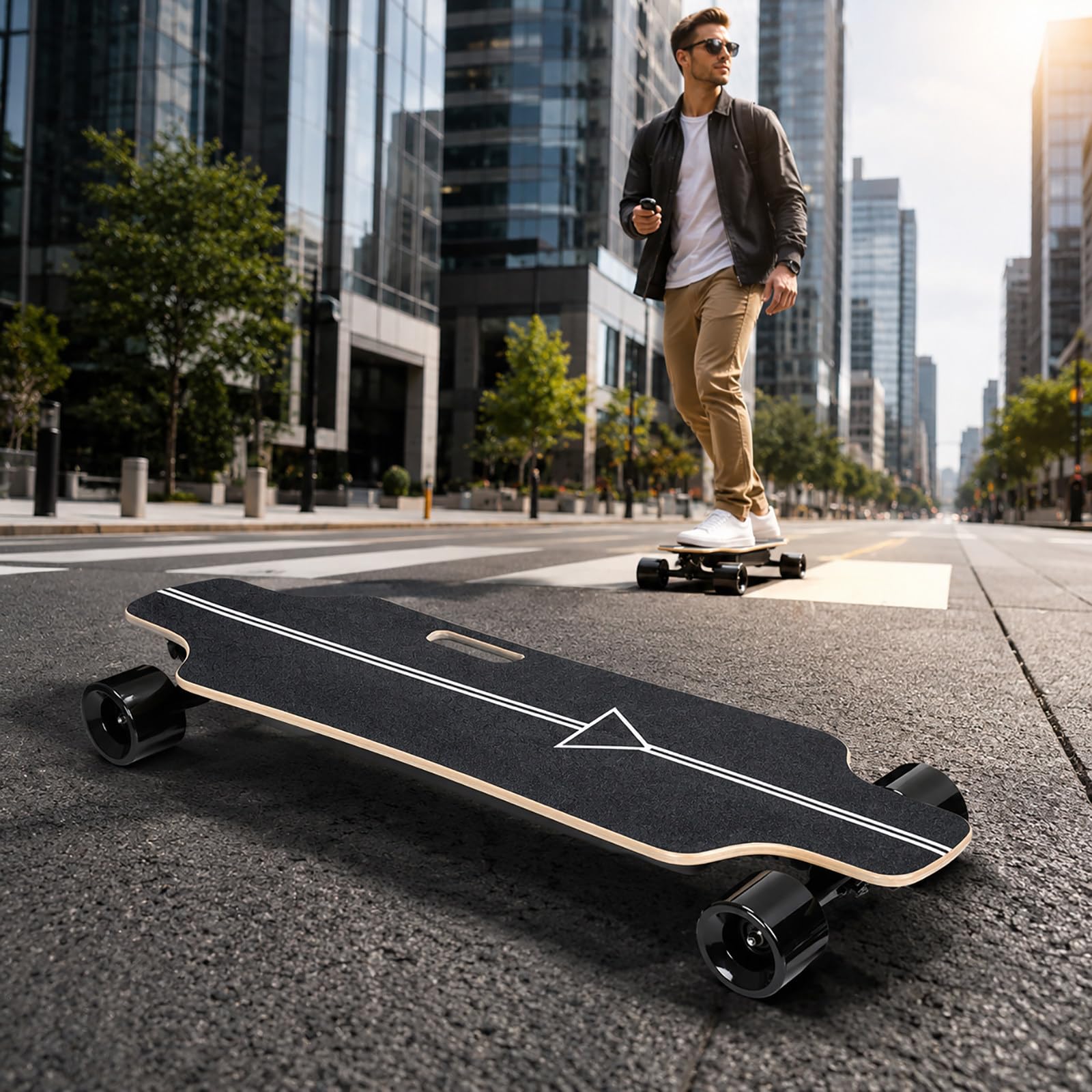 Skateboard Électrique avec Télécommande – Moteur 300W, Vitesse 20/25 km/h, Autonomie 8/15 km, 4 Vitesses, Freinage Doux 15km