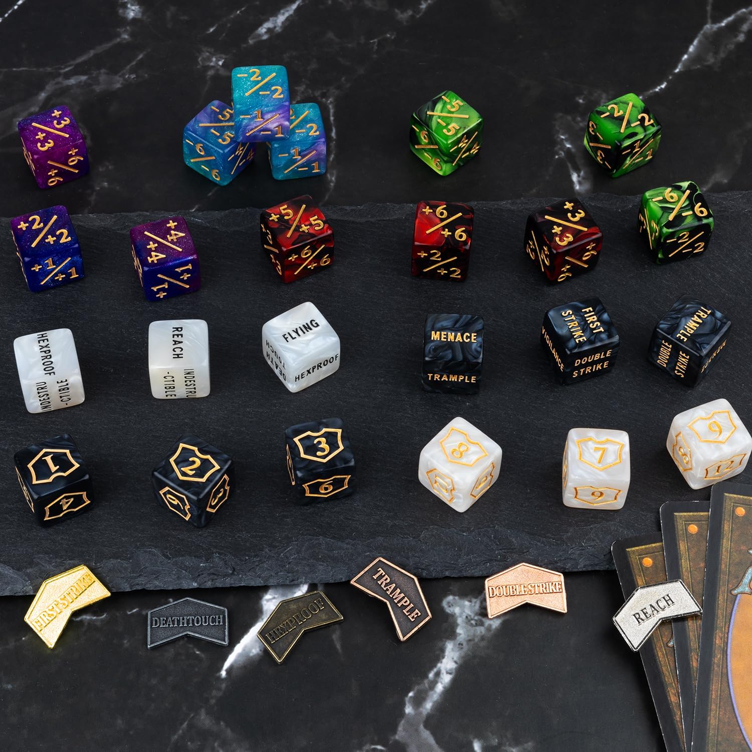 66 PCS MTG Dice Counters Keyword Metal Tokens +1/+1 Shield Life Counter Dice Set Spindown D20 for MTG, TCG, Magic Cards Gaming Accessories
