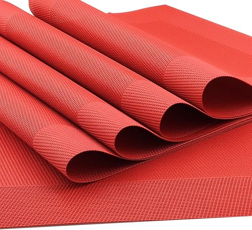 Miniatura 2 de Gugrida Juego de 6 manteles individuales de vinilo rojo resistentes al calor, antideslizantes, lavables, color rojo