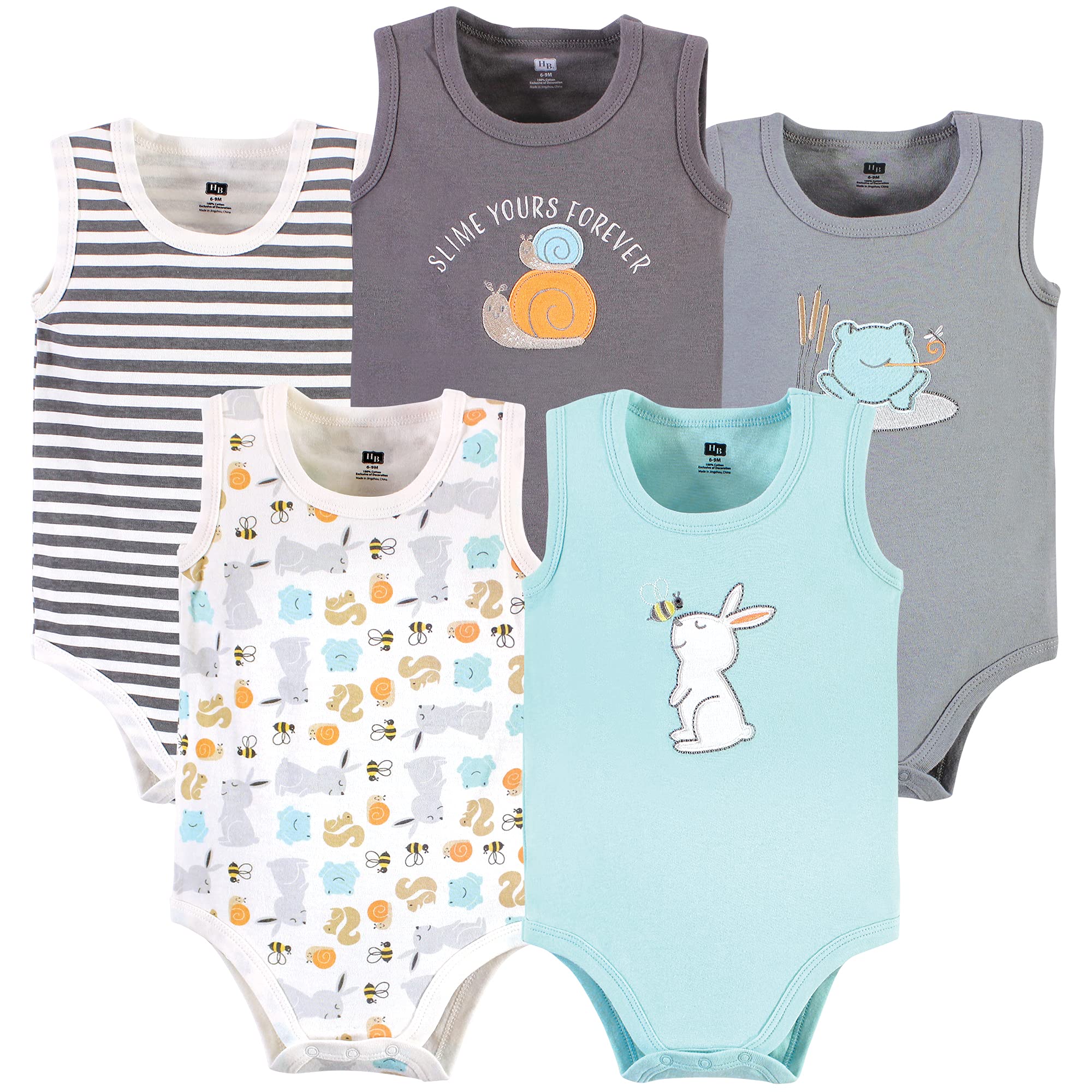 Hudson Baby Unisex dziecięce bawełniane body bez rękawów, króliczek i pszczoła, 9-12 miesięcy