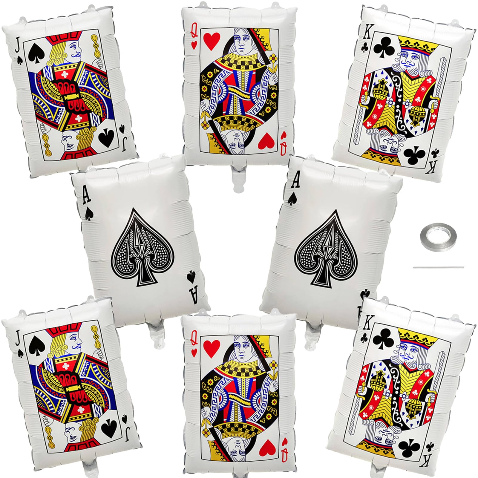 Photo 1 of 8 Pcs Playing Card Casino Balloons, Poker Card Foil Balloons for Casino Theme Party Decorations, Alice Wonderland Birthday Decoration, Las Vegas Texas Poker Game Night Party Supplies