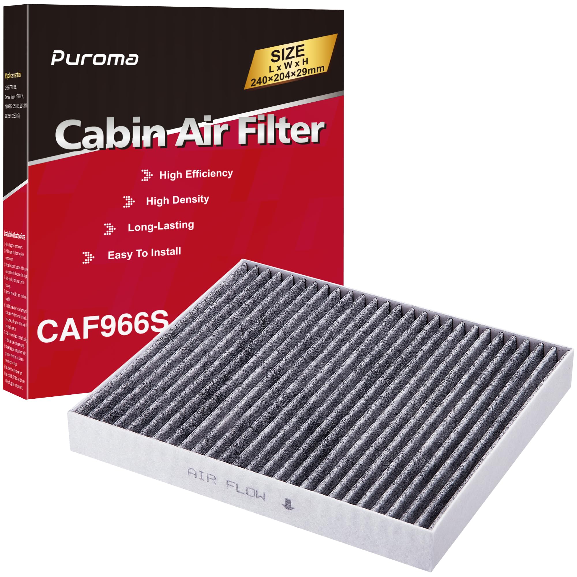 Puroma Cabin Air Filter with Activated Carbon, Replacement for CP966, CF11966, Select Buick Enclave, Encore GX, Envision, Regal, LaCrosse, Cadillac, GMC, Bolt EV, Camaro, Colorado