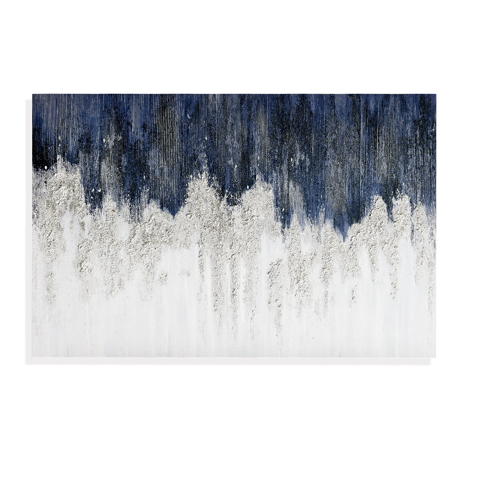 TRAIN2 Art Blue & Silver Canvas Wall Art, Hand Painted Abstract Oil
