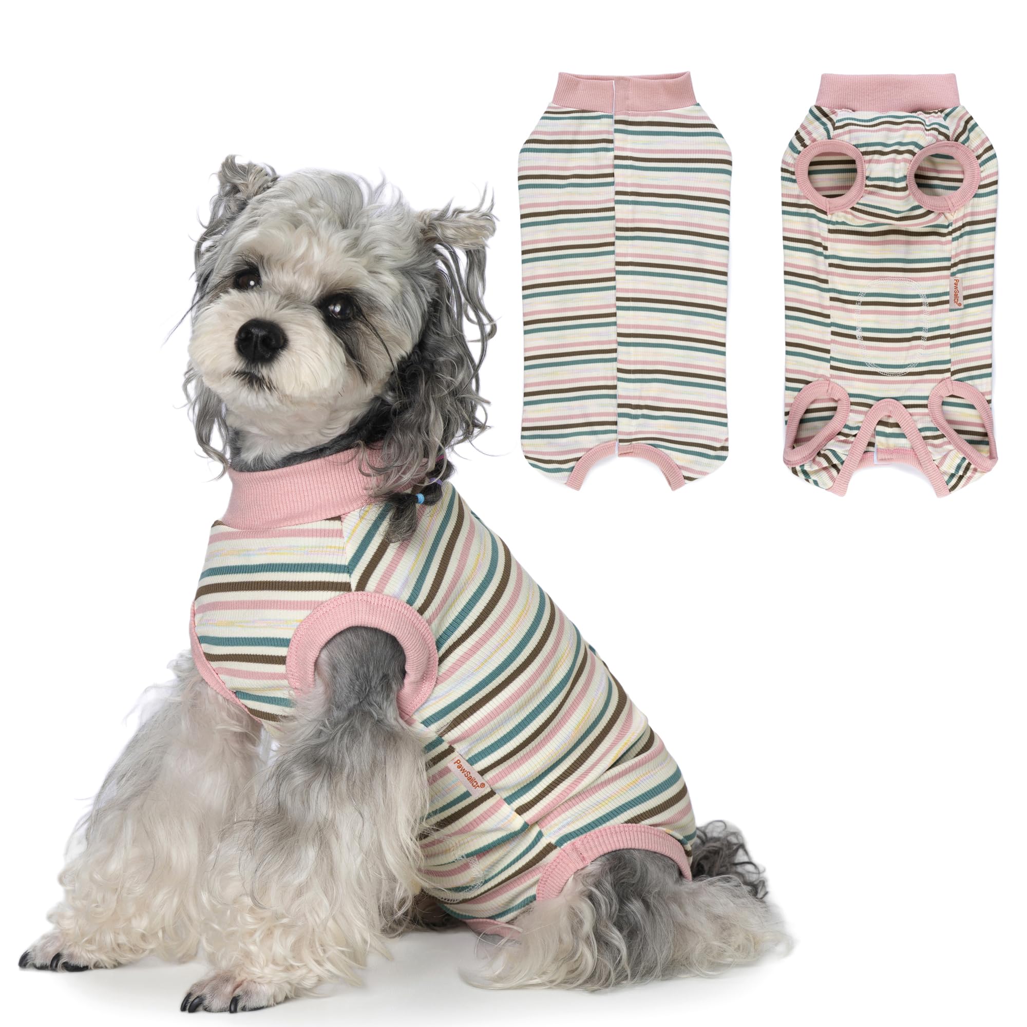 PawSailor Dog Surgery Recovery Suit Female Male Dog Surgical Bodysuit Striped Cotton Puppy Body Suit after Surgery Pet Medical Shirt Puppy Onesie, Wound Protection, Cone Alternative, Pink-Green S