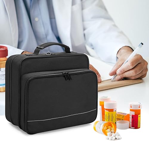 Miniatura 7 de Damero Organizador de botellas de píldoras, bolsa de almacenamiento de botellas de medicamentos, estuche de transporte de viaje para organizador de