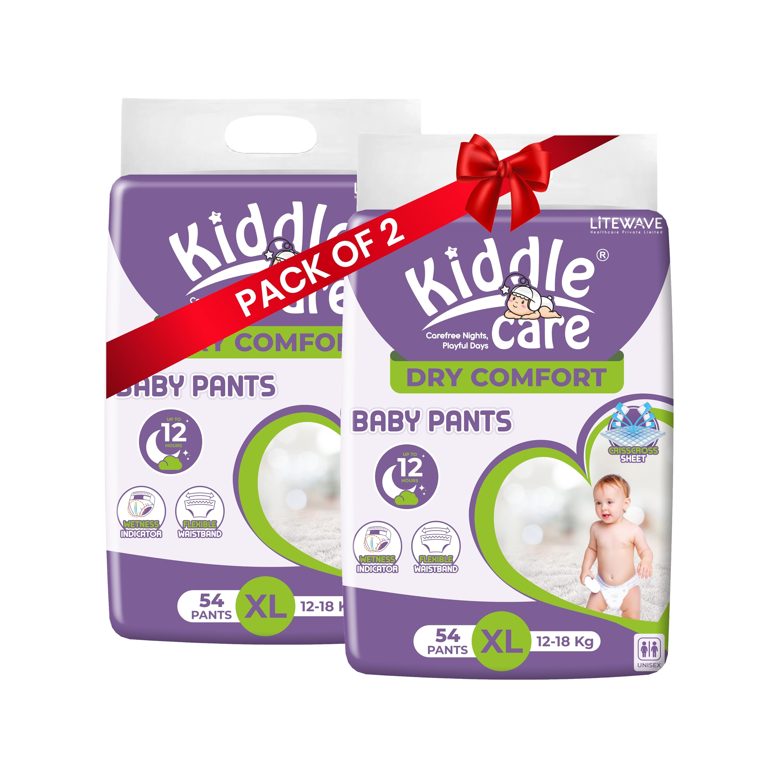 dry comfort baby diaper pants advanced soft baby pants diaper |extra large (xl) | pack of 2 | 108 pieces | 12-18 kg | up to 12 hours protection, prevents leakage, wetness indicator