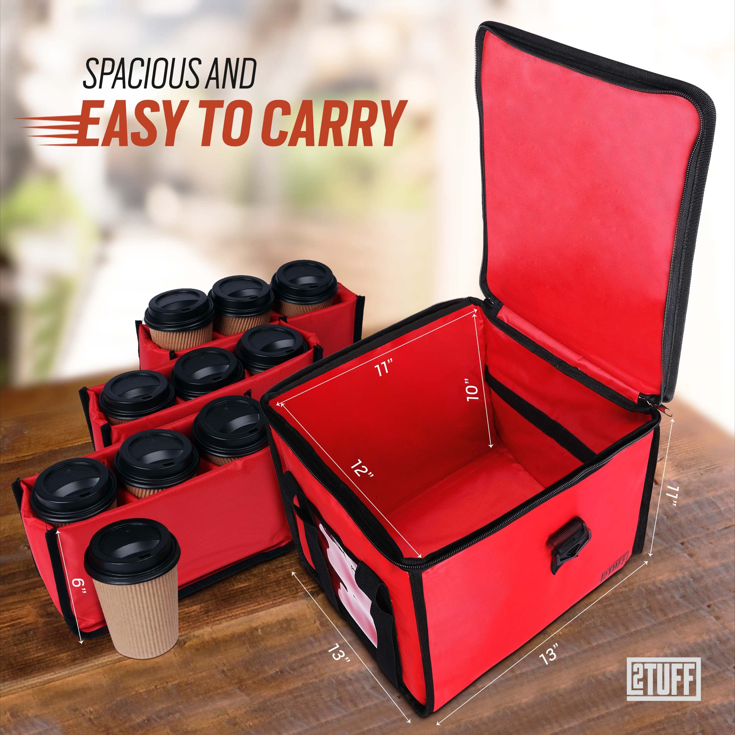 2TUFF Insulated Drink Carrier for Delivery Reusable Drink Caddy with Handle and Shoulder Strap
