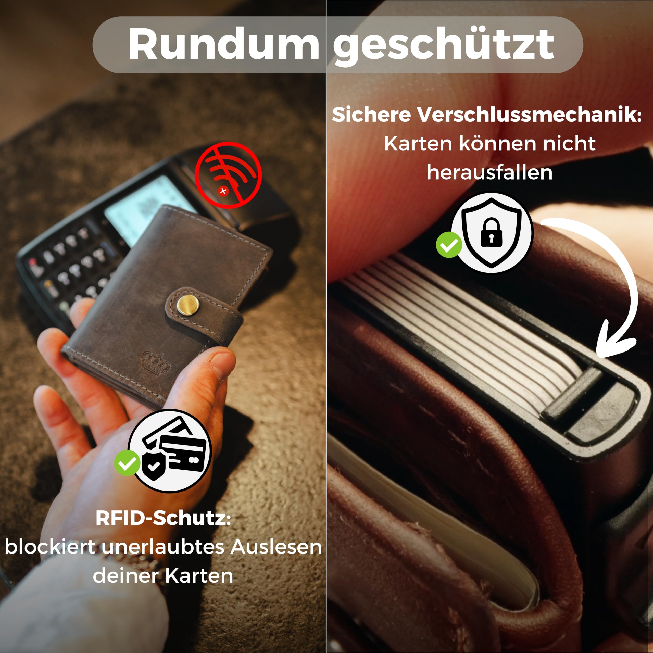 Baur Slim Wallet aus echtem Leder – Kreditkartenetui mit Aluminium Pop-Up Case & RFID-Schutz – Kleine Geldbörse für Herren mit Münzfach – Smart Wallet (Münzfach mit Reißverschluss, Büffelleder Grau)