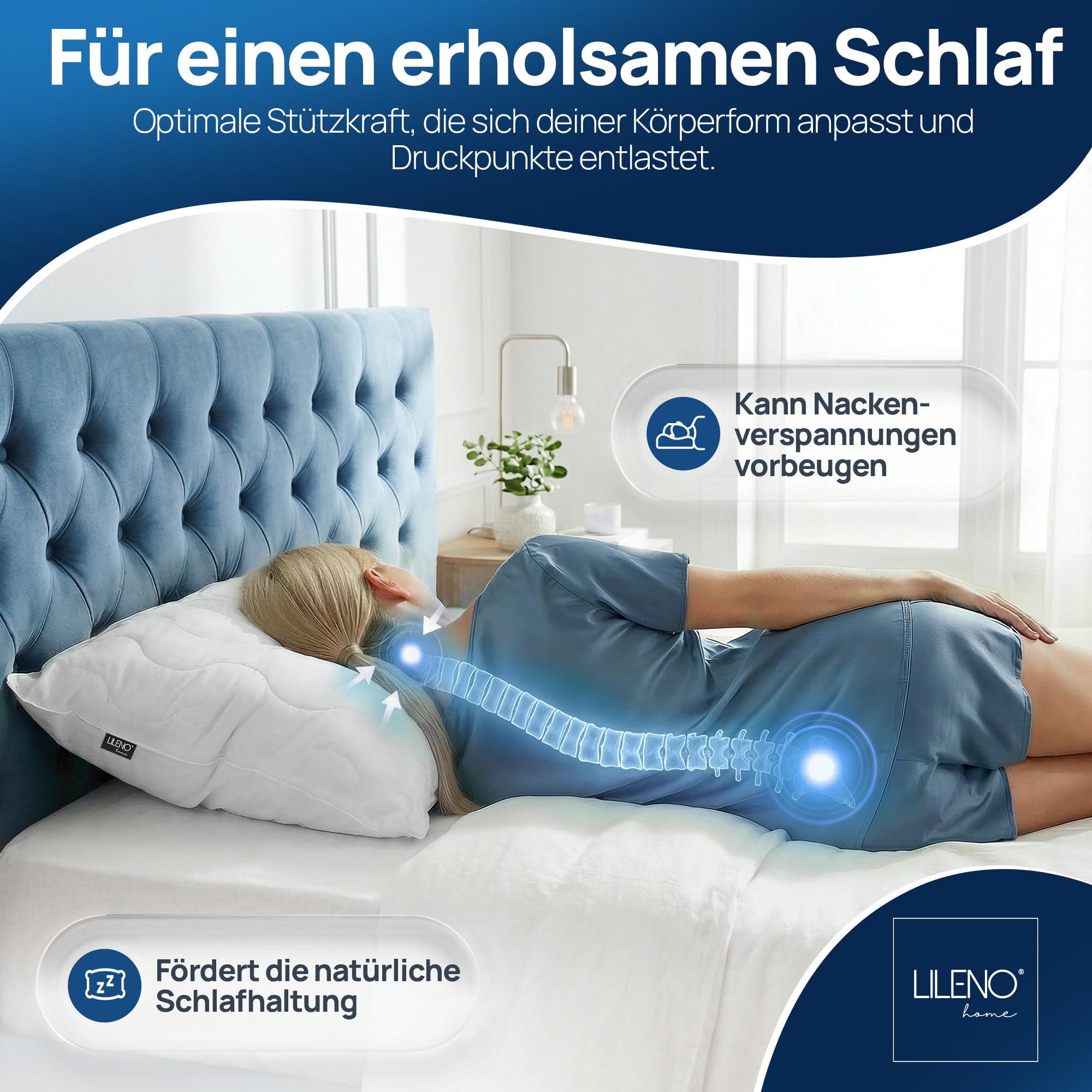 LILENO HOME Allergiker Kopfkissen 80x80 2er Set – 95°C waschbar, Oeko-Tex Made in DE – anpassbar Kissen 80x80