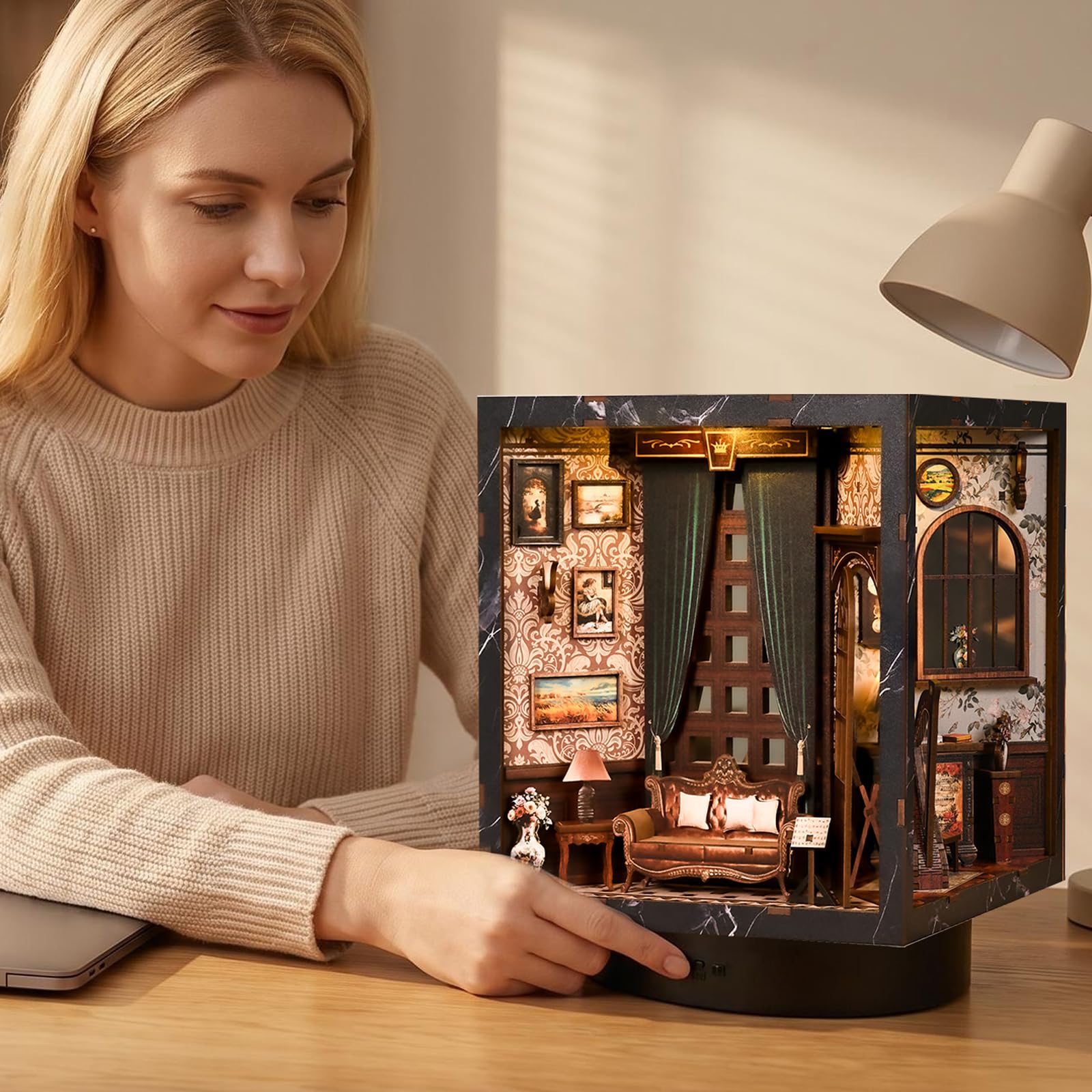 DIY book nook kit-Strumenti classici-mit LED Licht，diy set erwachsene，nook book，3D Holzbausatz für Bücherregal Deko