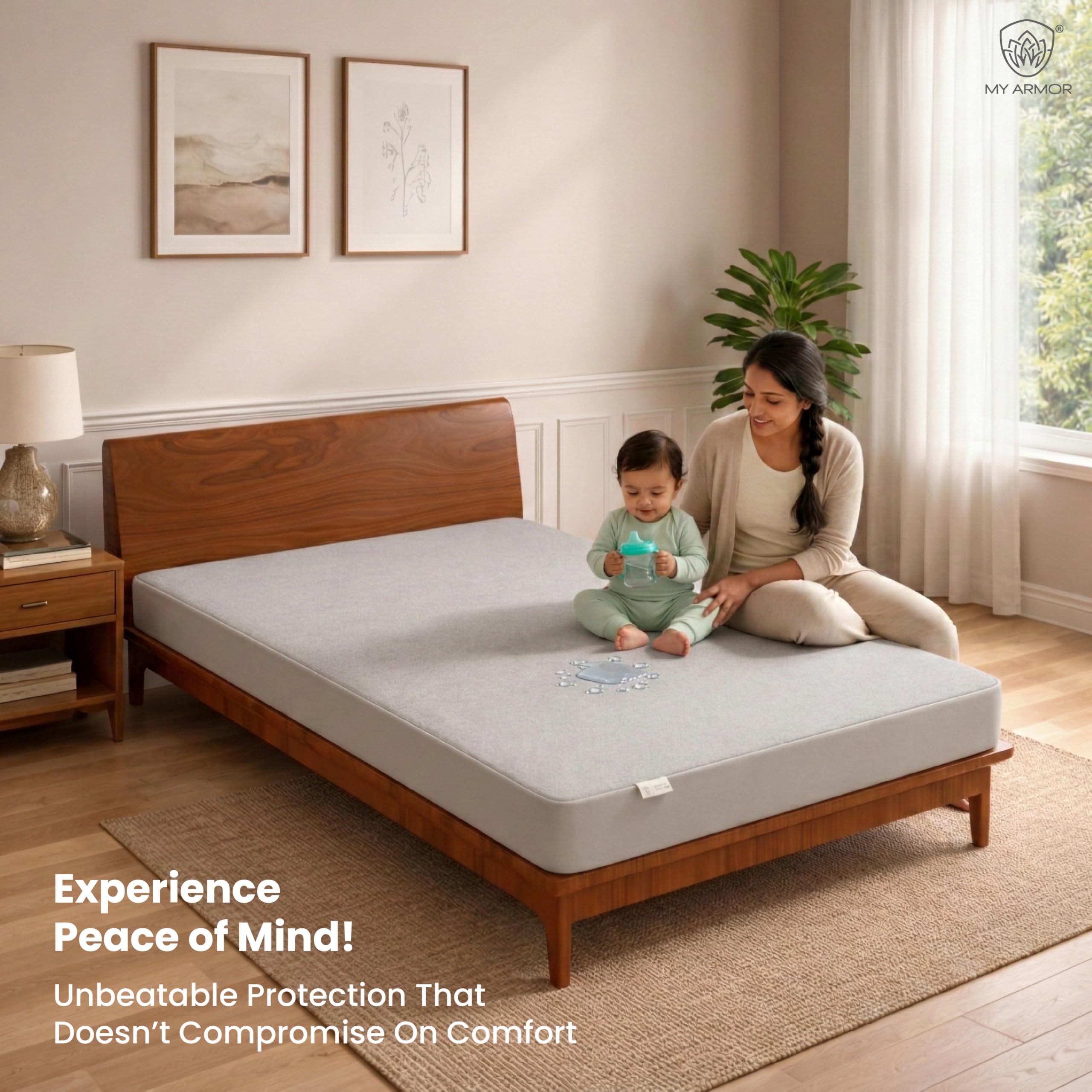 MY ARMOR Waterproof Mattress Protector King Size, 78x72, 6.5x6 feet, Double Bed Protector Sheet Cover, Breathable and Hypoallergenic Ultra Soft Fitted Terry Cotton Feel Fabric, Elastic Skirting, Grey 1