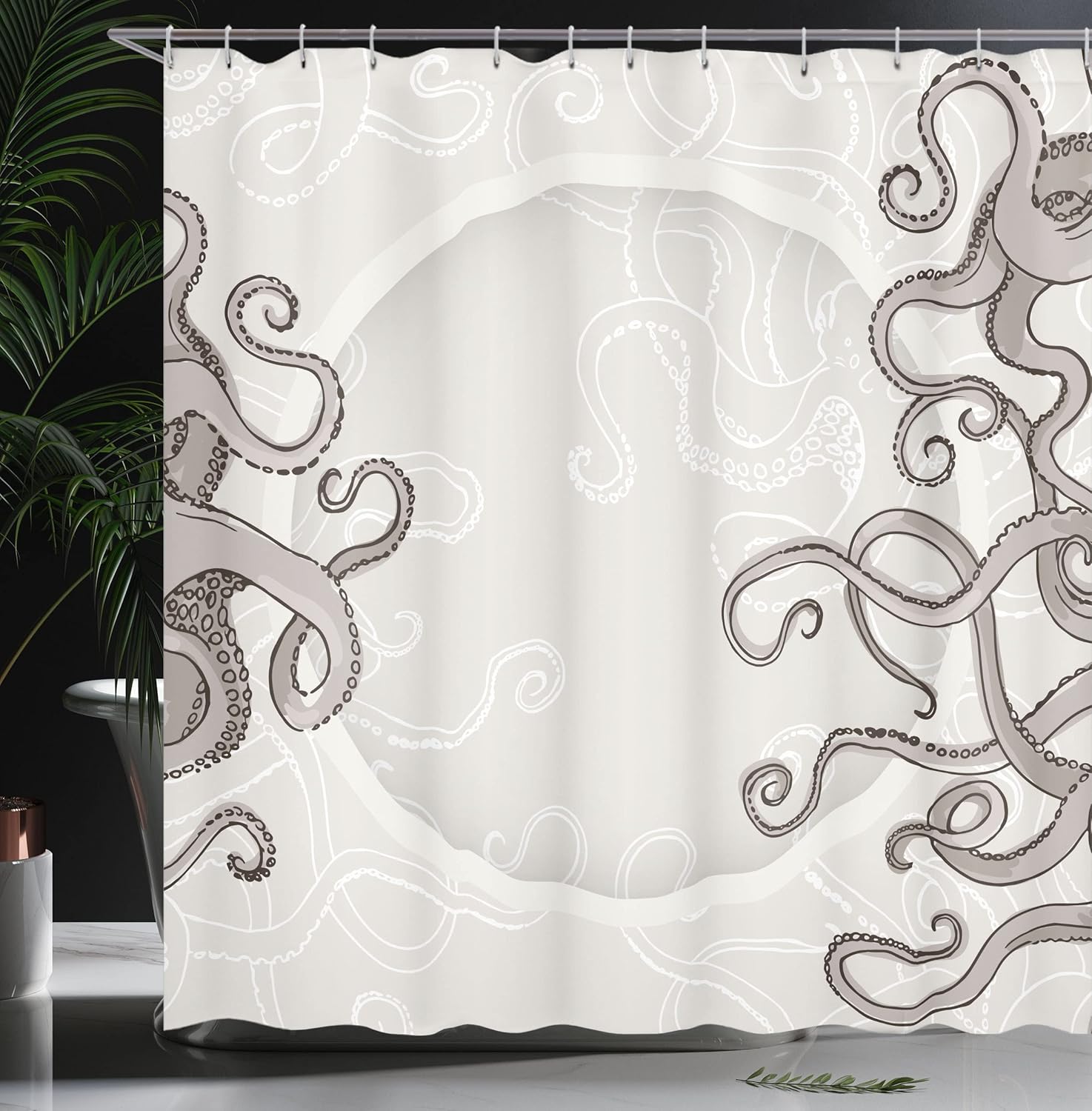 Ambesonne Kraken Shower Curtain, Fish Octopus Tentacles a Circular Shape Surreal Universe Treasure Beast Graphic, Cloth Fabric Bathroom Decor Set with Hooks, 69" W x 75" L, Dust Taupe