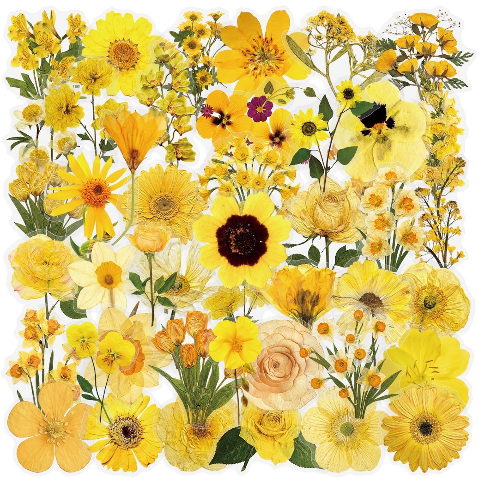 Aesthetic Flowers Stickers Flora Scrapbook Stickers Yellow