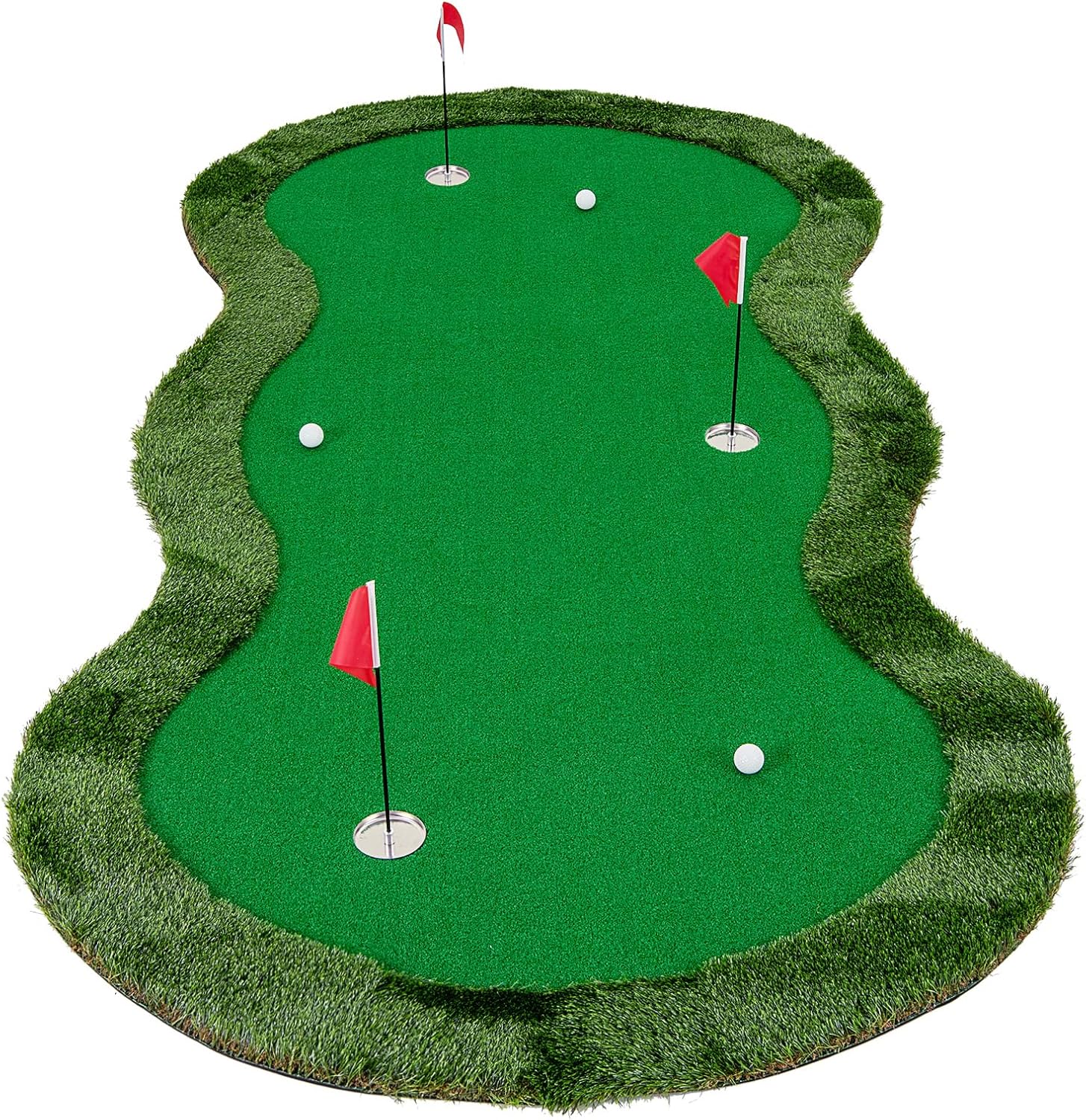ULTIMATE 10FT Golf Putting Green, Realistic Feel Turf, w/ 3 Holes, 3 Flags & Cups, Golf Training Mat for Putting Practice Indoor Outdoor