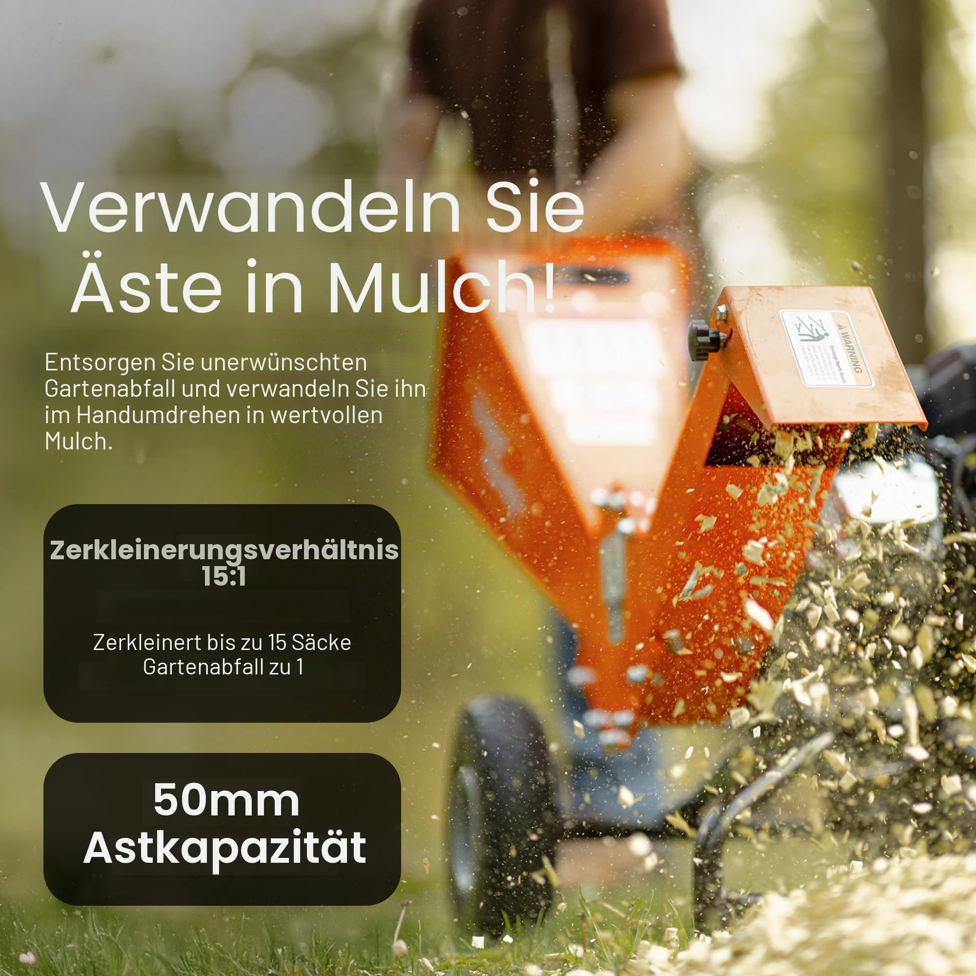 SuperHandy Häcksler, 196-cm³-Motor, Äste bis 50 mm, 15:1 Reduktion | Für Gartenpflege, Landschaftsarbeiten und Astschnitt; Stahlbau und robuste, kompakte Rotorbauweise für wiederholten Einsatz