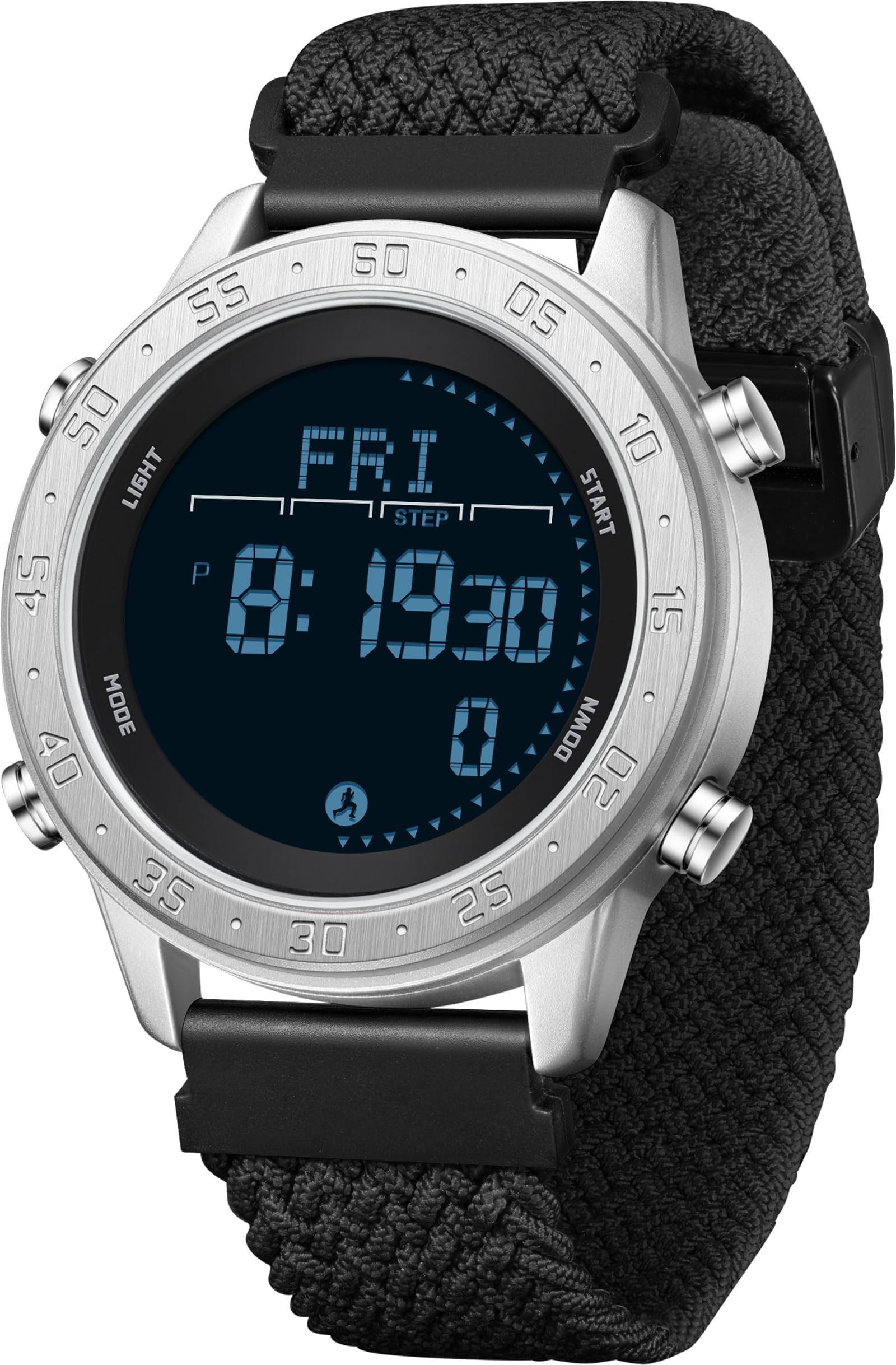 Montre militaire pour homme - Podomètre - Compteur de pas - Bracelet en nylon - Étanche - Affichage des calories - Métronome - Double temps - Chronomètre LED - Sans Bluetooth - Sans application