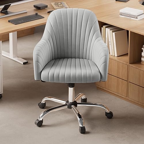 Warmiehomy Silla de escritorio de terciopelo para oficina en casa, silla giratoria ajustable, sillas modernas de tocador para computadora con
