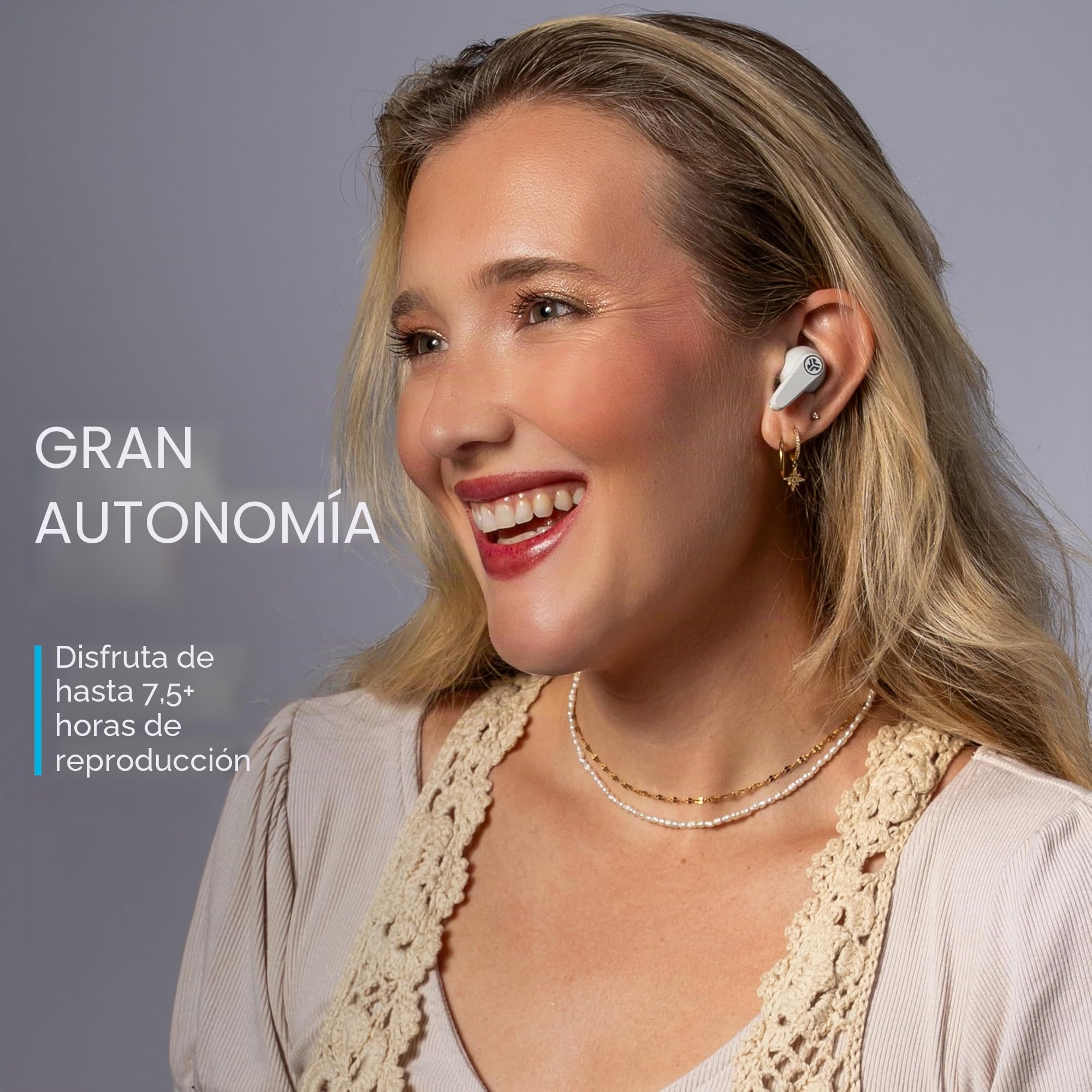 JLab Go Pods ANC Auriculares Bluetooth - Cancelación Ruido, Blanco | Cancelación activa de Ruido Híbrida, Autonomía 26h+, Llamadas Claras, Multipunto, Modo Ambiente, IP55, Audio con App